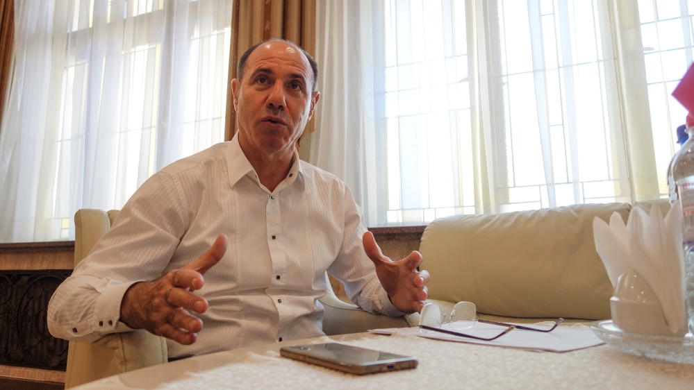 Governor of the Transcarpathia region Igor Bondarenko speaks during an interview, September 13th 2019 [Fabrice Deprez/Al Jazeera]