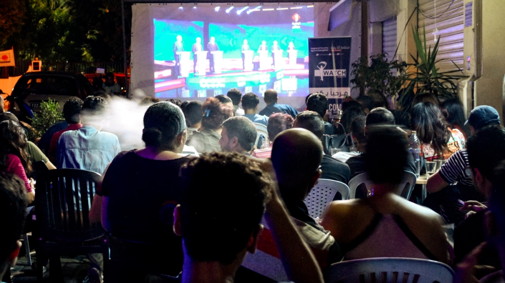 Bayari cafe at a screening in central Tunis organised by the association IWatch (they chose this cafe because it is where they go to watch football usually). [Layli Foroudi/Al Jazeera]