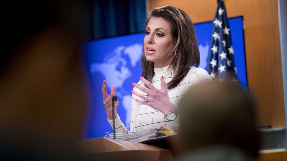 State Department spokesperson Morgan Ortagus speaks at a news conference at the State Department in Washington, Monday, June 17, 2019. (AP Photo/Andrew Harnik)