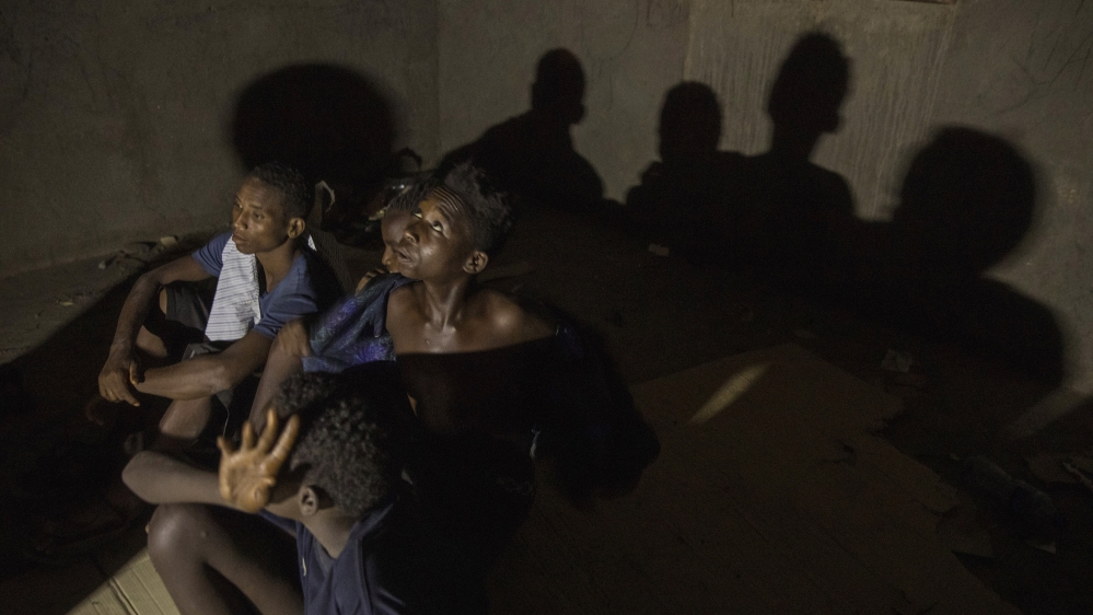  Ethiopian migrant boys ages 13 to 16, who crossed at night from Ethiopian borders, rest in an abandoned one-floor, brick house in Ali Sabeih, Djibouti. Migrants take shelter here until early morning 