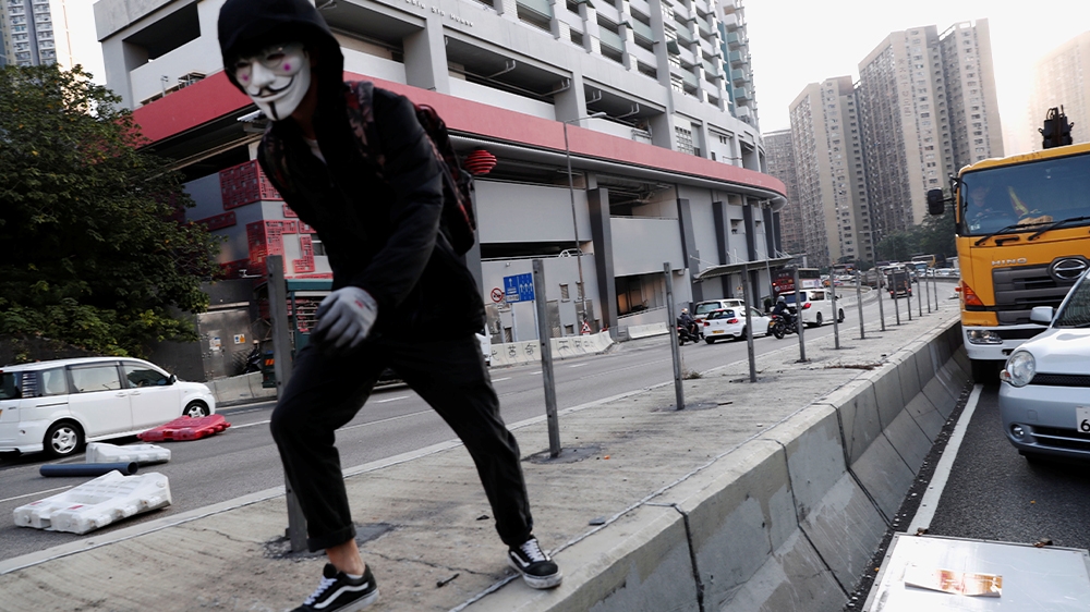 Hong Kong protests road block