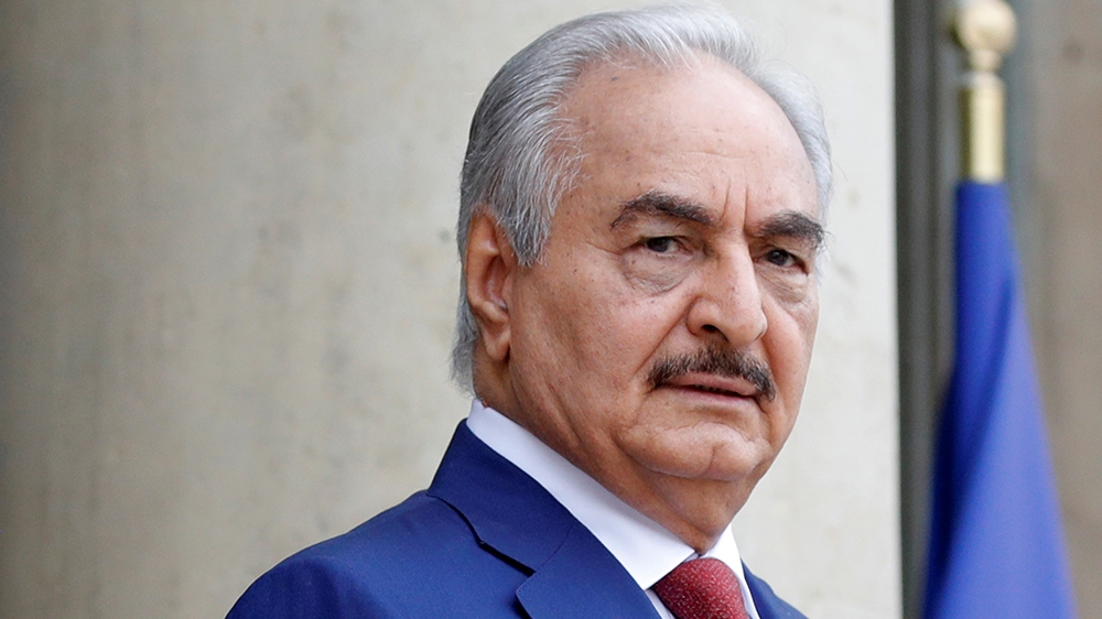 Khalifa Haftar, the military commander who dominates eastern Libya, arrives to attend an international conference on Libya at the Elysee Palace in Paris, France, May 29, 2018. REUTERS/Philippe Wojaze