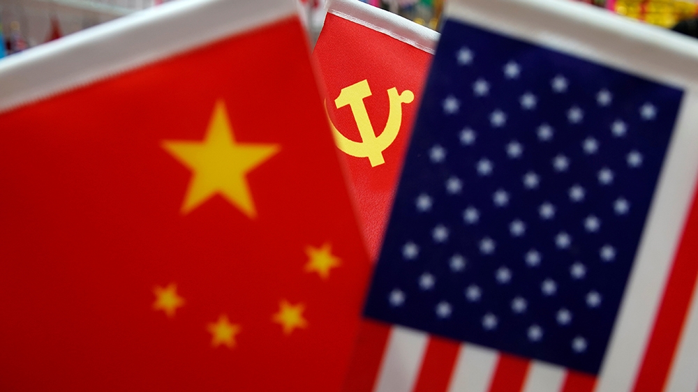Flags - US, China and Chinese communist party