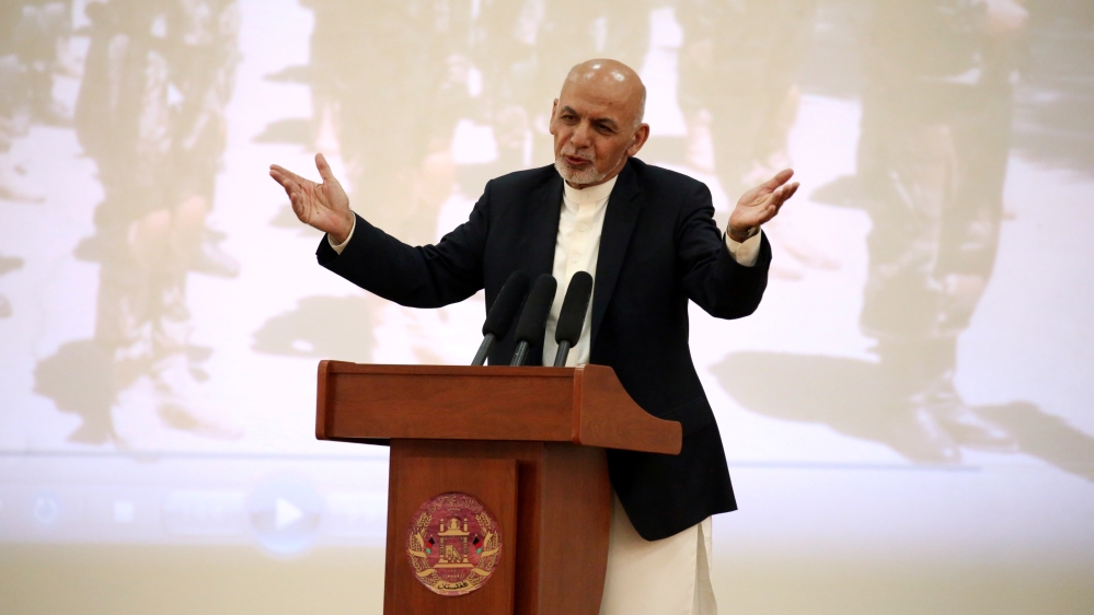Afghanistan''s President Ghani speaks during an event with Afghan security forces in Kabul