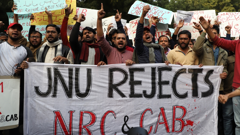 People protest against the Citizenship amendment bill and National Registrar of Citizenship (NRC) in New Delhi, India on 07 December 2019 (Photo by Nasir Kachroo/NurPhoto via Getty Images)