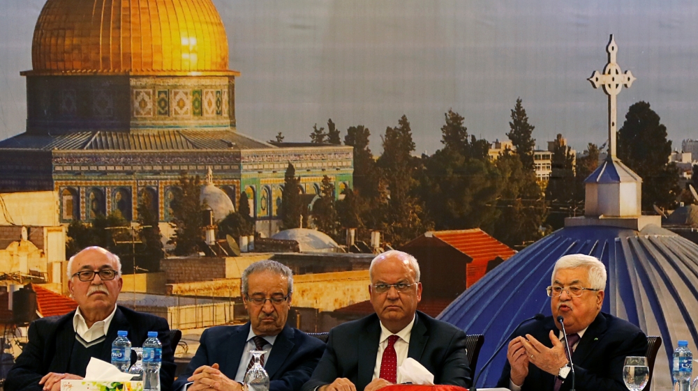 Palestinian President Mahmoud Abbas gestures as he delivers a speech following the announcement by the U.S. President Donald Trump of the Mideast peace plan, in Ramallah