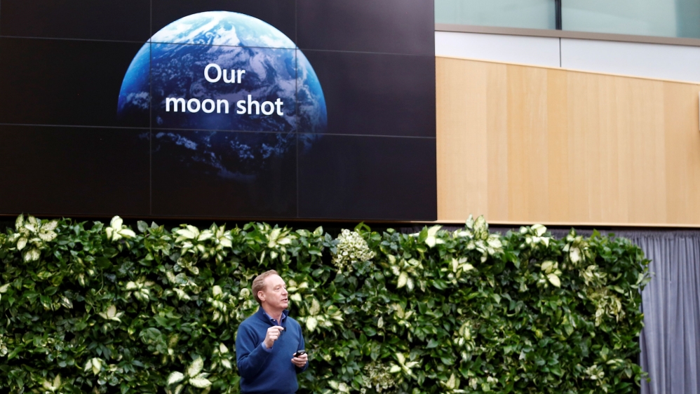 President of Microsoft Smith speaks as the company announces plans