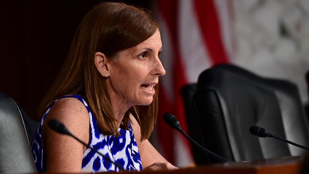 Senator Martha McSally (R-AZ) questions David Marcus, head of Facebook's Calibra (digital wallet service), during testimony before a Senate Banking, Housing and Urban Affairs Committee hearing on 