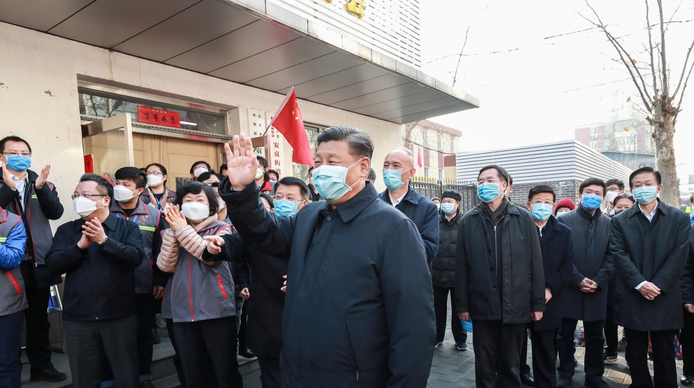Chinese President Xi Jinping inspects the novel coronavirus prevention and control work at Anhuali Community in Beijing, China, February 10, 2020. Xinhua via REUTERS