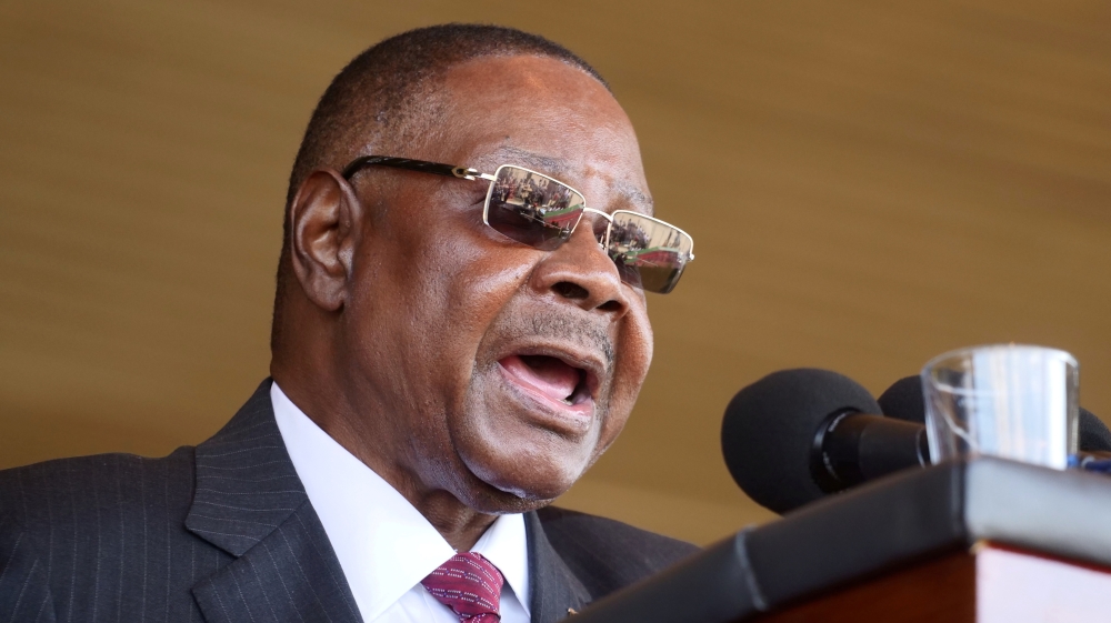 Malawi''s President Peter Mutharika addresses guests during his inauguration ceremony in Blantyre