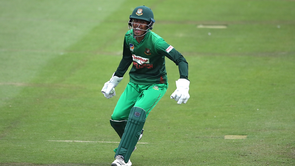 HOVE, ENGLAND - AUGUST 11: Akbar Ali of Bangladesh celebrates catching out Yashasvi Jaiswal of India during the Under 19 Tri-Series Final match between Bangladesh and India at the 1st Central County