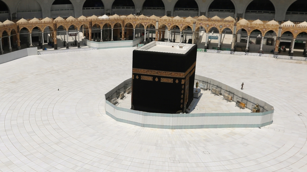 General view of Kaaba at the Grand Mosque which is almost empty of worshippers, after Saudi authority suspended umrah amid the fear of coronavirus outbreak, at Muslim holy city of Mecca