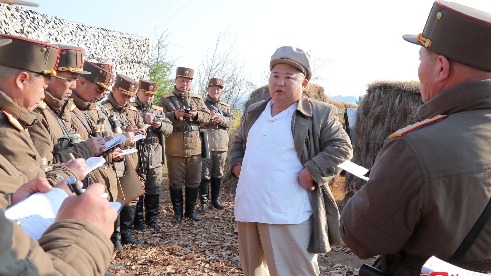 North Korean leader Kim Jong Un guides a drill of mortar sub-units of North Korean Army