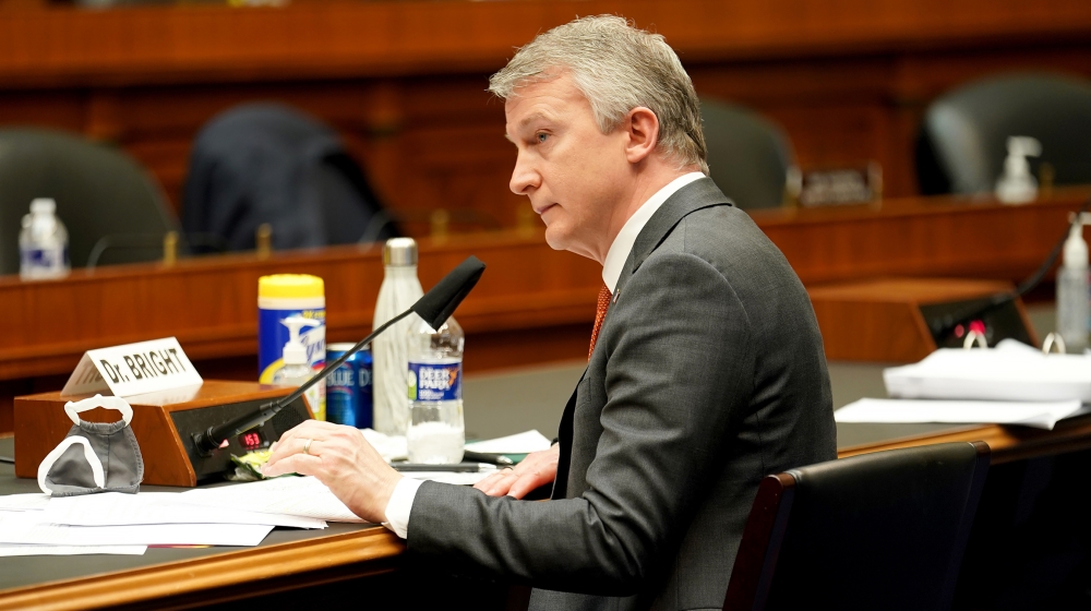 Dr. Richard Bright, former director of the Biomedical Advanced Research and Development Authority, testifies during a House Energy and Commerce Subcommittee on Health hearing to discuss protecting sci