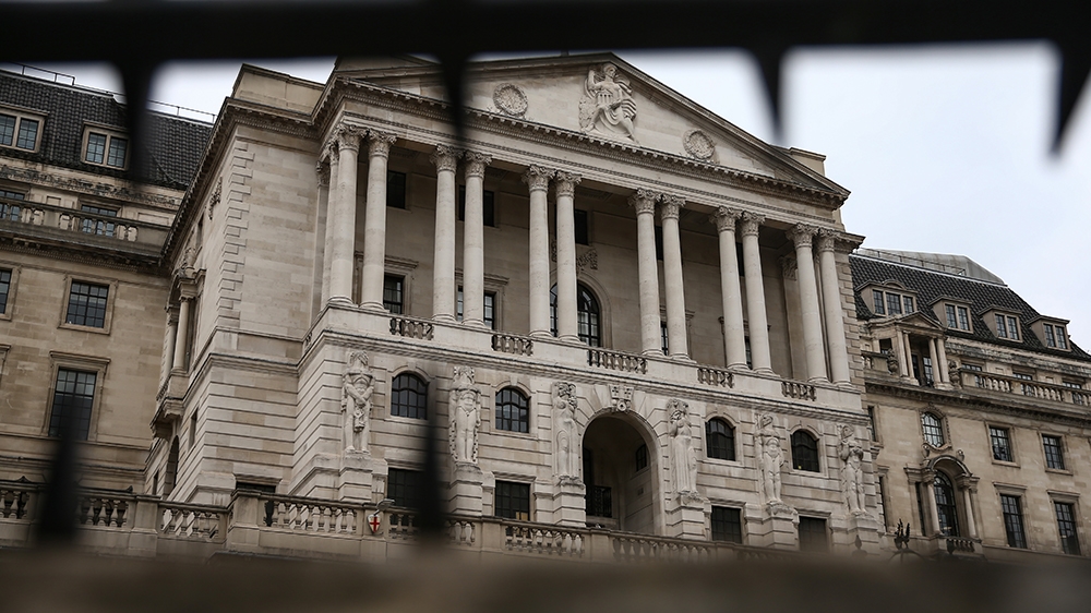 LONDON, ENGLAND - APRIL 18: General view of the Bank of England on April 18, 2020 in London, England. In a press conference on Thursday, First Secretary of State Dominic Raab announced that the lockdo