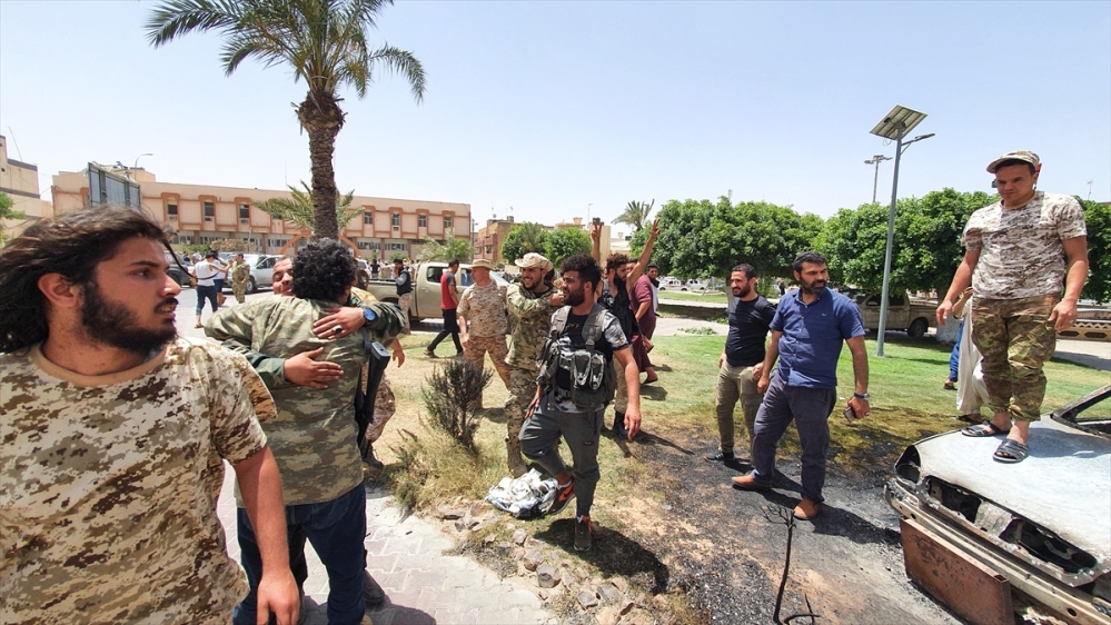 TARHUNA, LIBYA - JUNE 05: Members of The Libyan Army celebrate after they liberated the strategic Tarhuna city, the last stronghold of warlord Khalifa Haftar in western Libya on June 05, 2020. Tarhuna