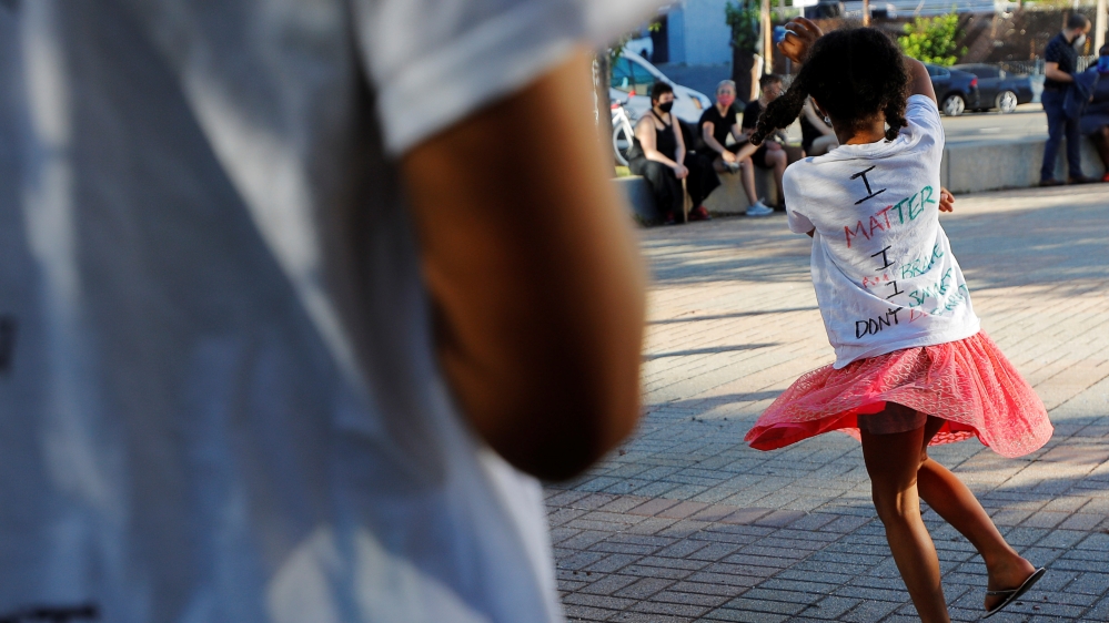Demonstrators protest against racial inequality in the aftermath of the death in Minneapolis police custody of George Floyd in Boston