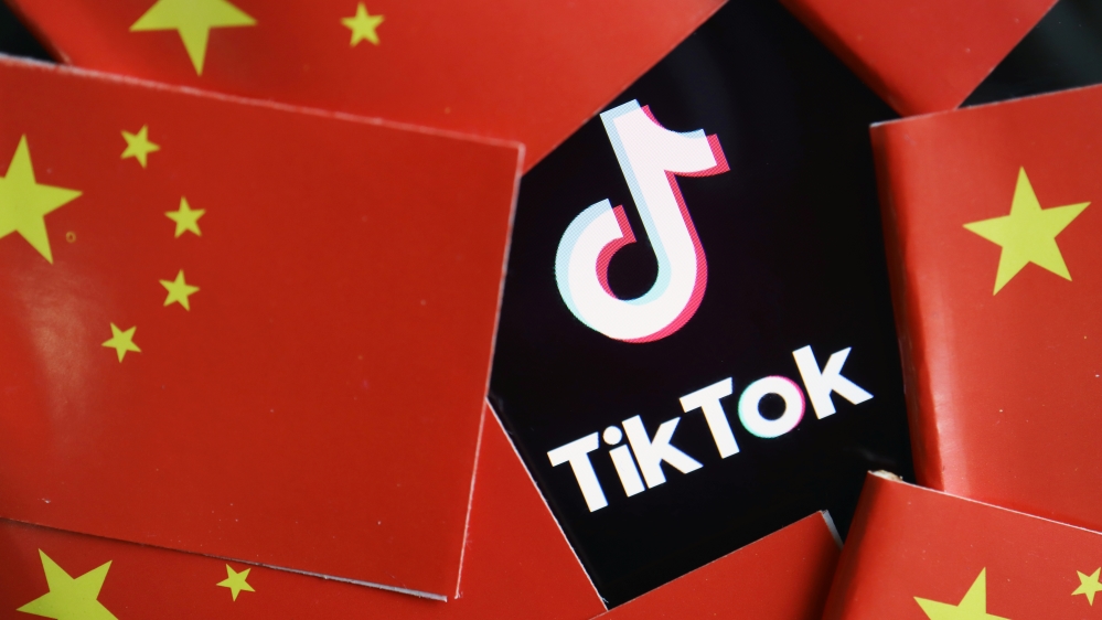 Illustration picture of Tiktok with Chinese flags