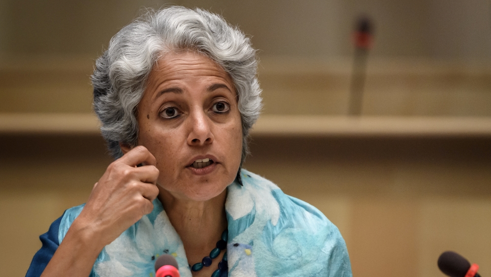 World Health Organization (WHO) Chief Scientist Soumya Swaminathan attends a news conference in Geneva