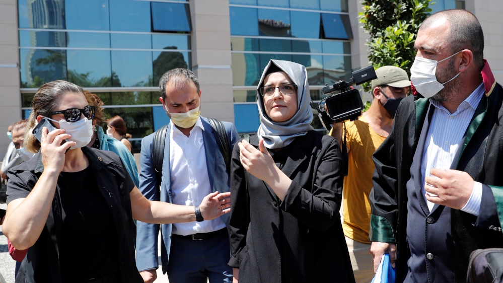 Hatice Cengiz, a fiancee of the murdered Saudi journalist Jamal Khashoggi, leaves the Justice Palace in Istanbul