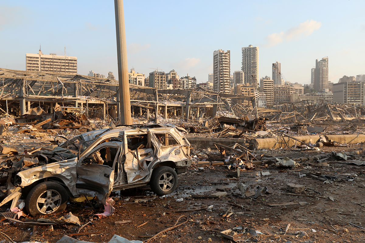 A damaged vehicle is seen at the site of an explosion in Beirut, Lebanon August 4, 2020. REUTERS/Mohamed Azakir