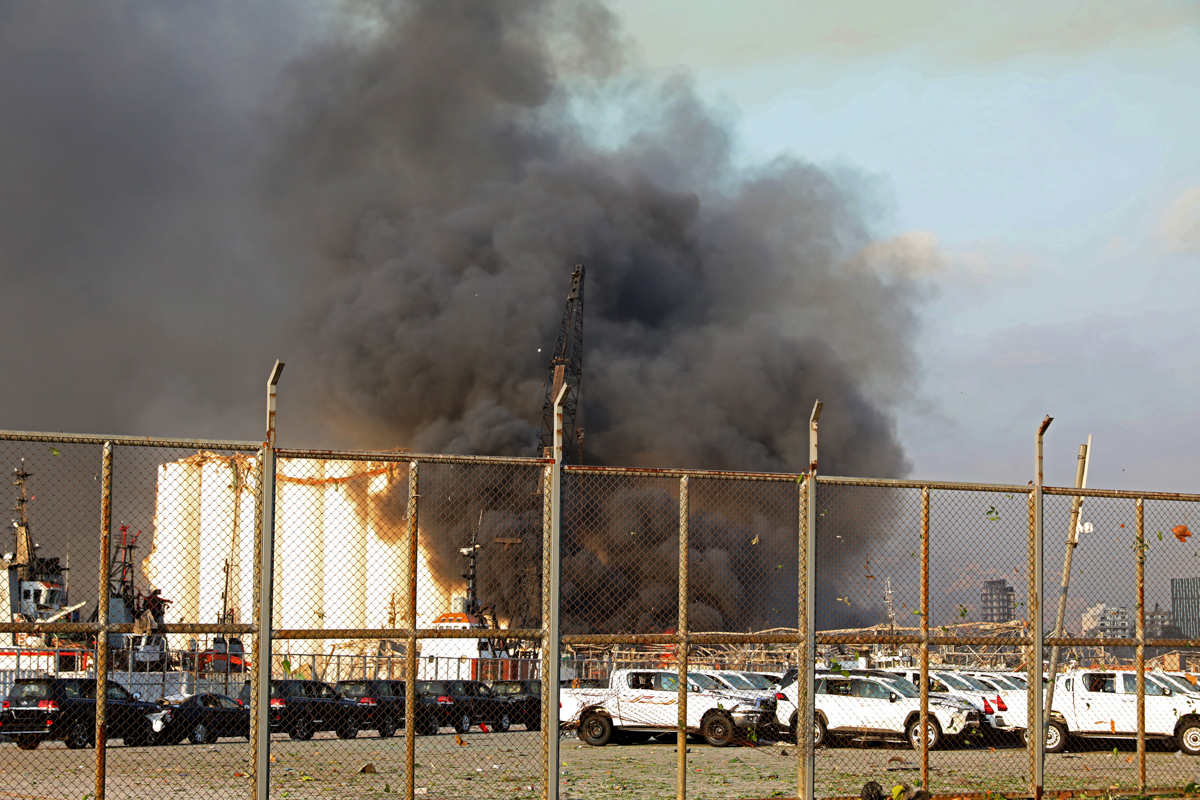 A picture shows the scene of an explosion in Beirut on August 4, 2020. - A large explosion rocked the Lebanese capital Beirut on August 4, an AFP correspondent said. The blast, which rattled entire bu