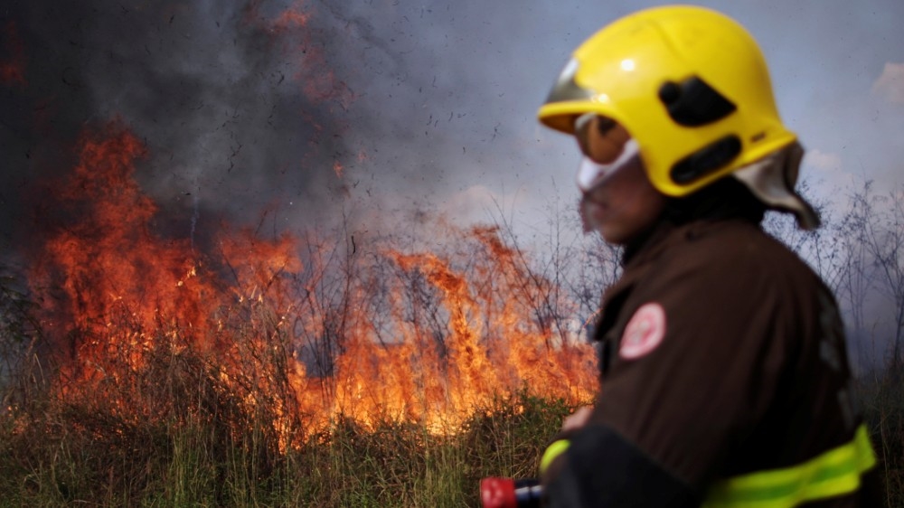 Firefighter Brazil Amazon rainforest wildfire