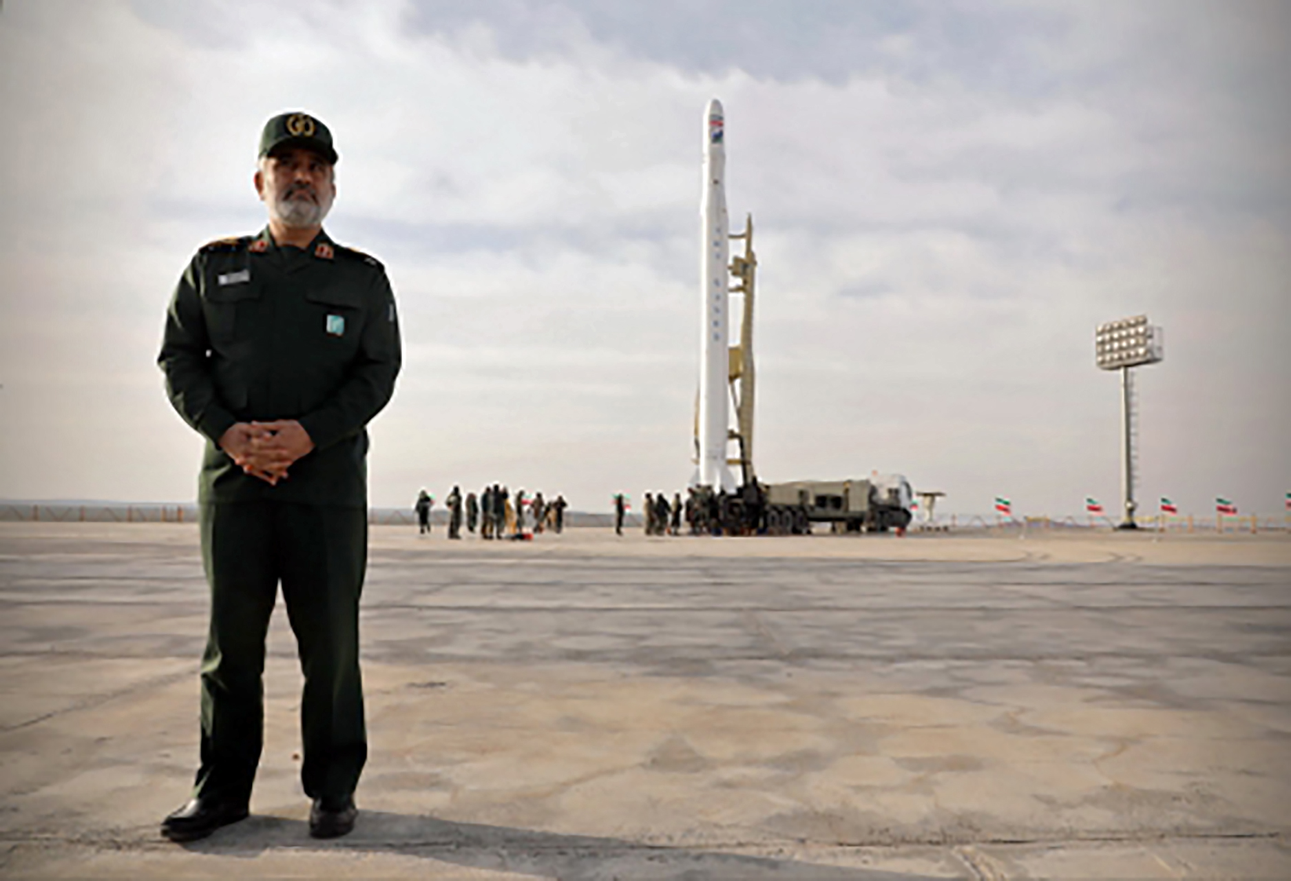 This handout photo provided by the Islamic Revolutionary Guard Corps official website via SEPAH News shows General Amir Ali Hajizadeh, the head of the IRGC's aerospace division, during the launch of a military satellite on April 22, 2020 [File: SEPAH News/AFP]