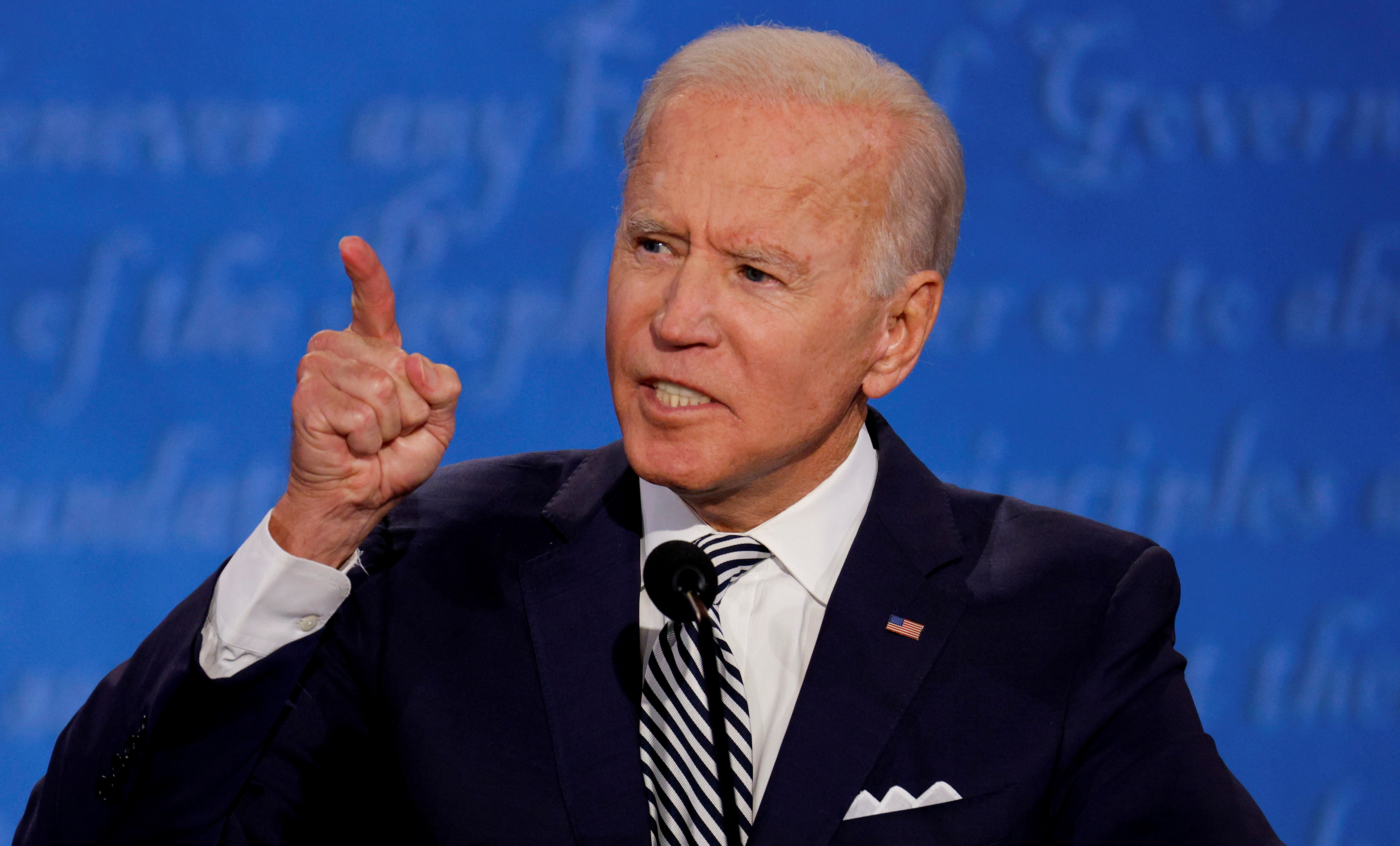 Joe Biden points during a presidential debate