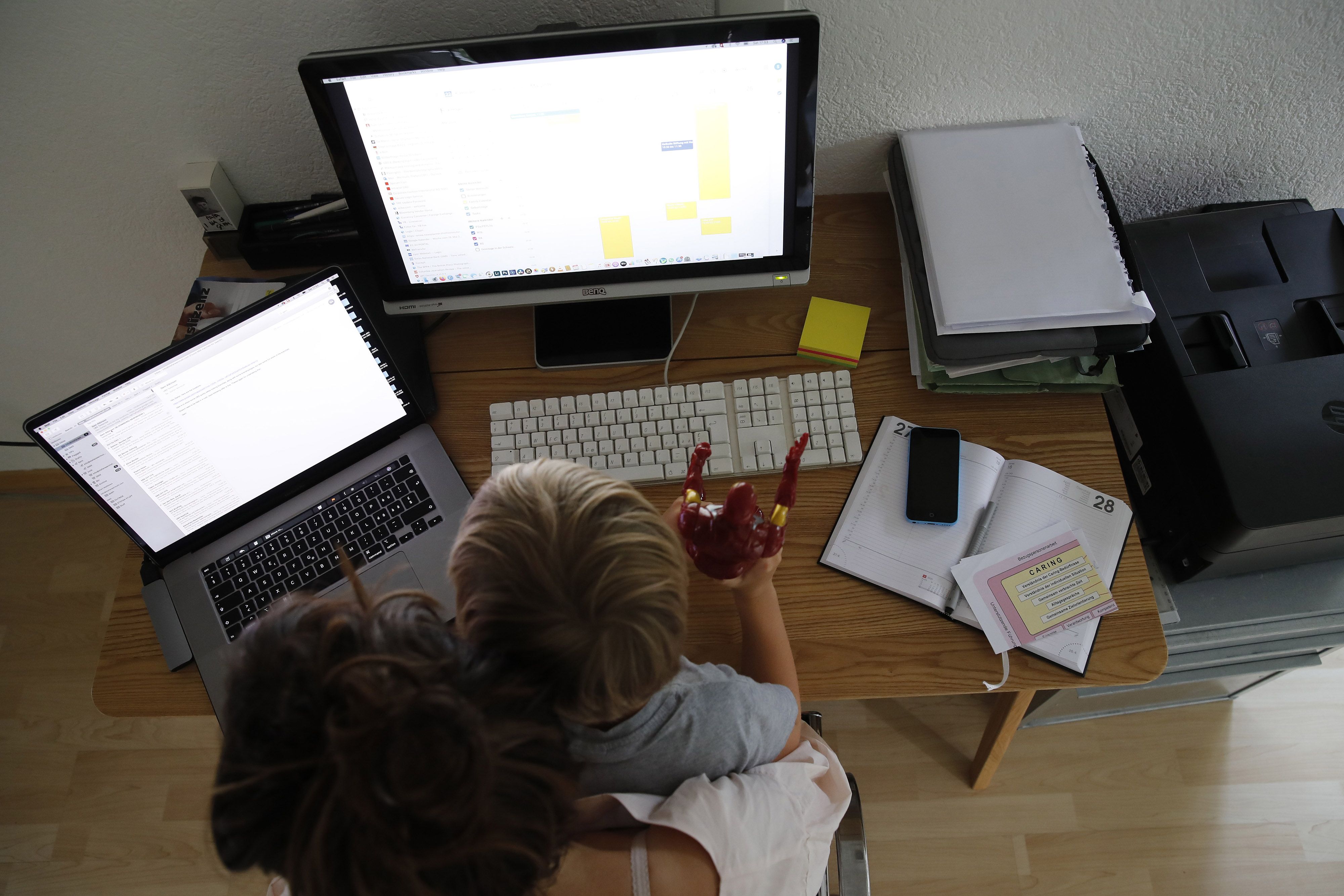 woman working with child