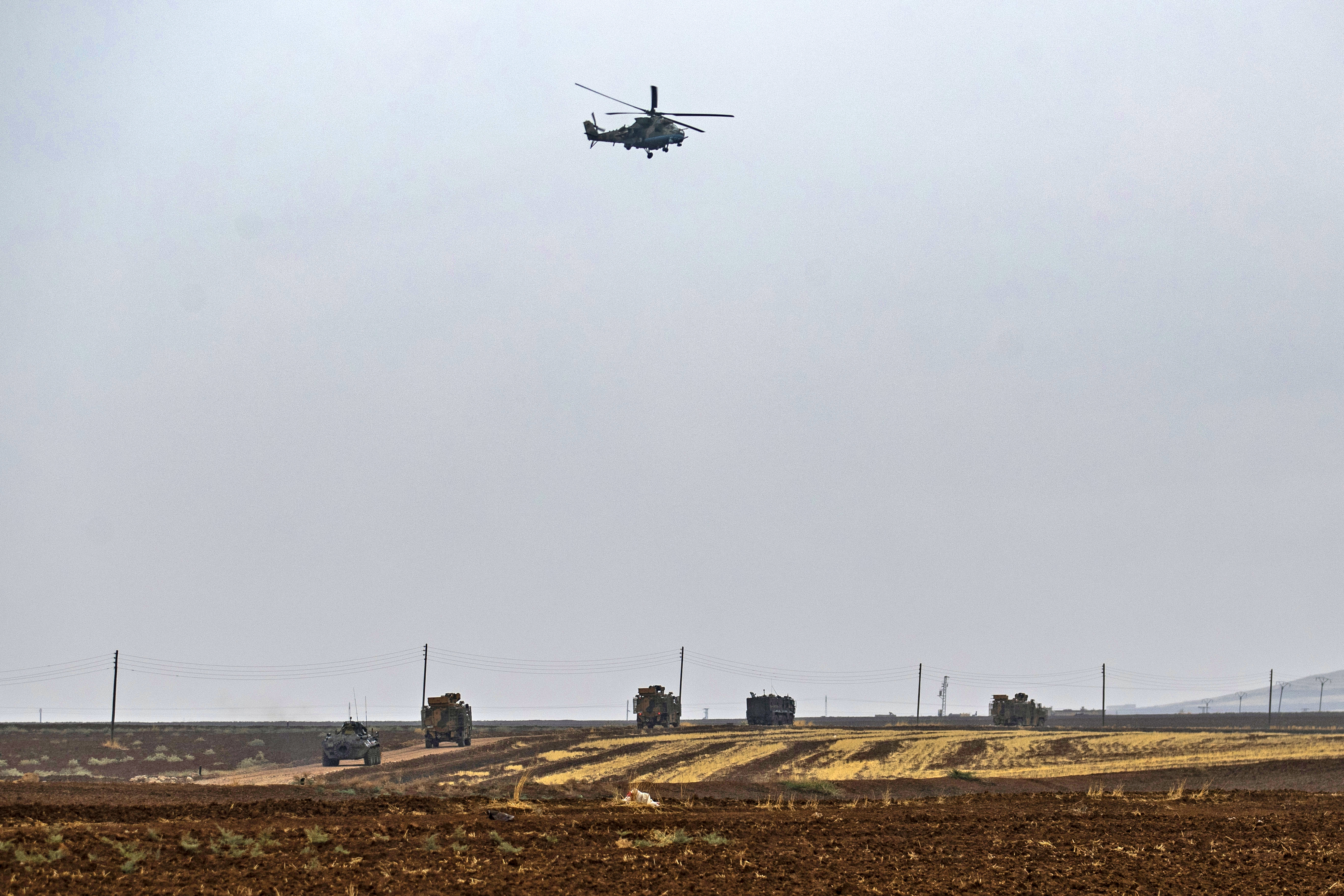 A Russian air force Mil Mi-17 military helicopter flies
