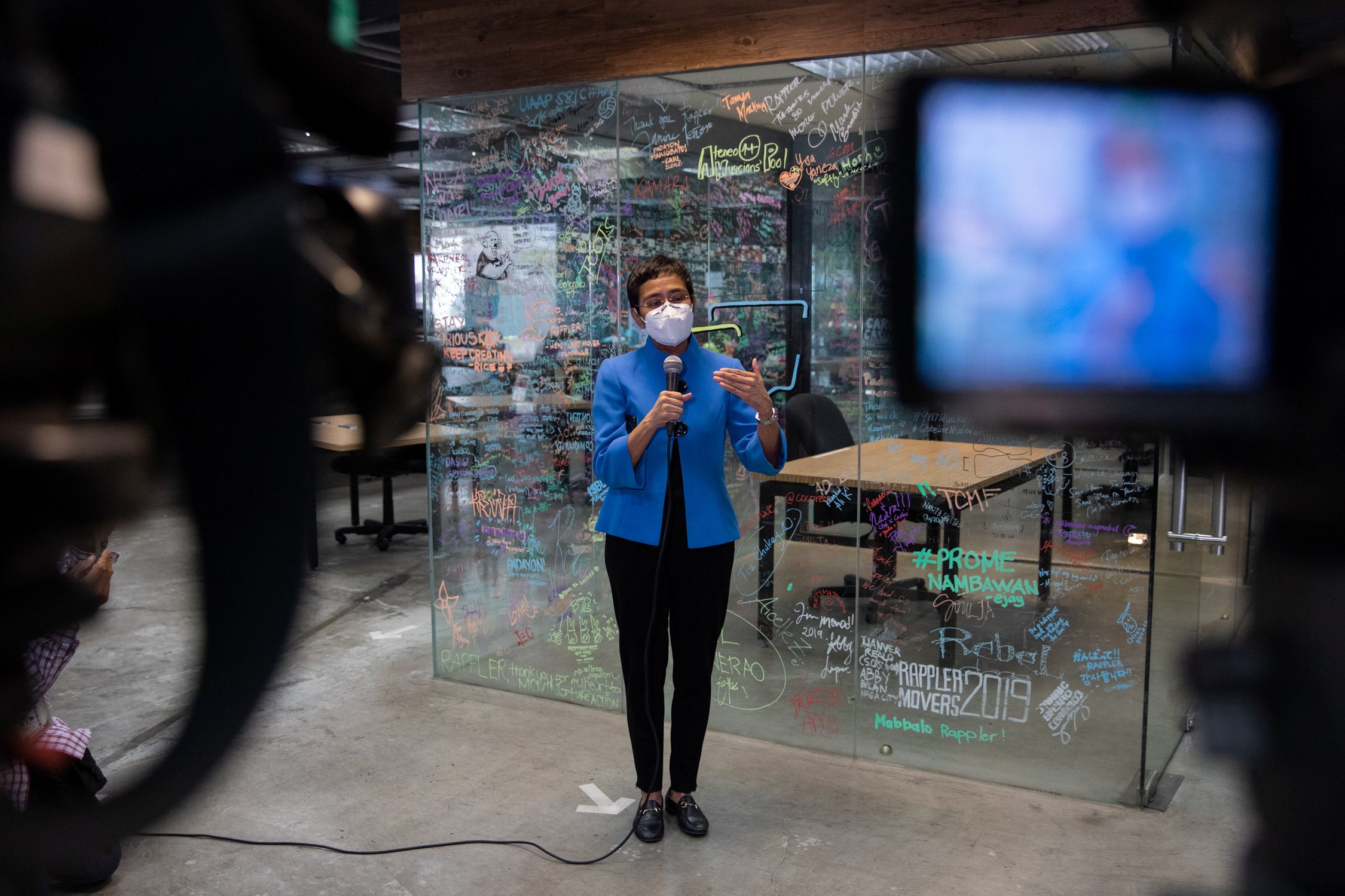 Rappler CEO and Executive Editor Maria Ressa speaks to the media after pleading not guilty to tax evasion charges, in Rappler's office in Pasig City, Metro Manila, Philippines on July 22, 2020 [File: Reuters/Eloisa Lopez]