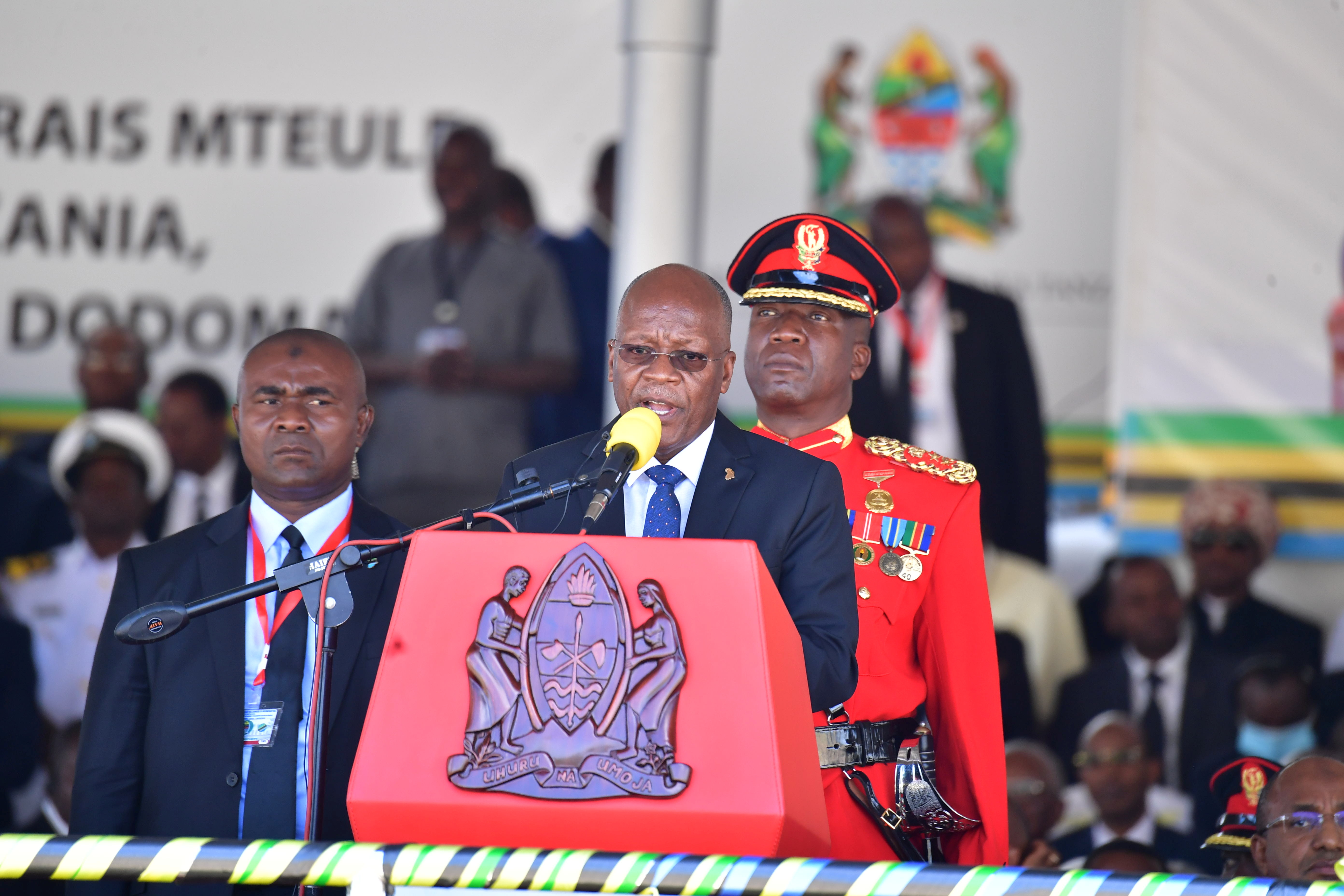 Tanzania's re-elected President John Pombe Magufuli addresses supporters after he was sworn-in for the second term in Dodoma, Tanzania [Tanzania State House Press/Handout via Reuters]