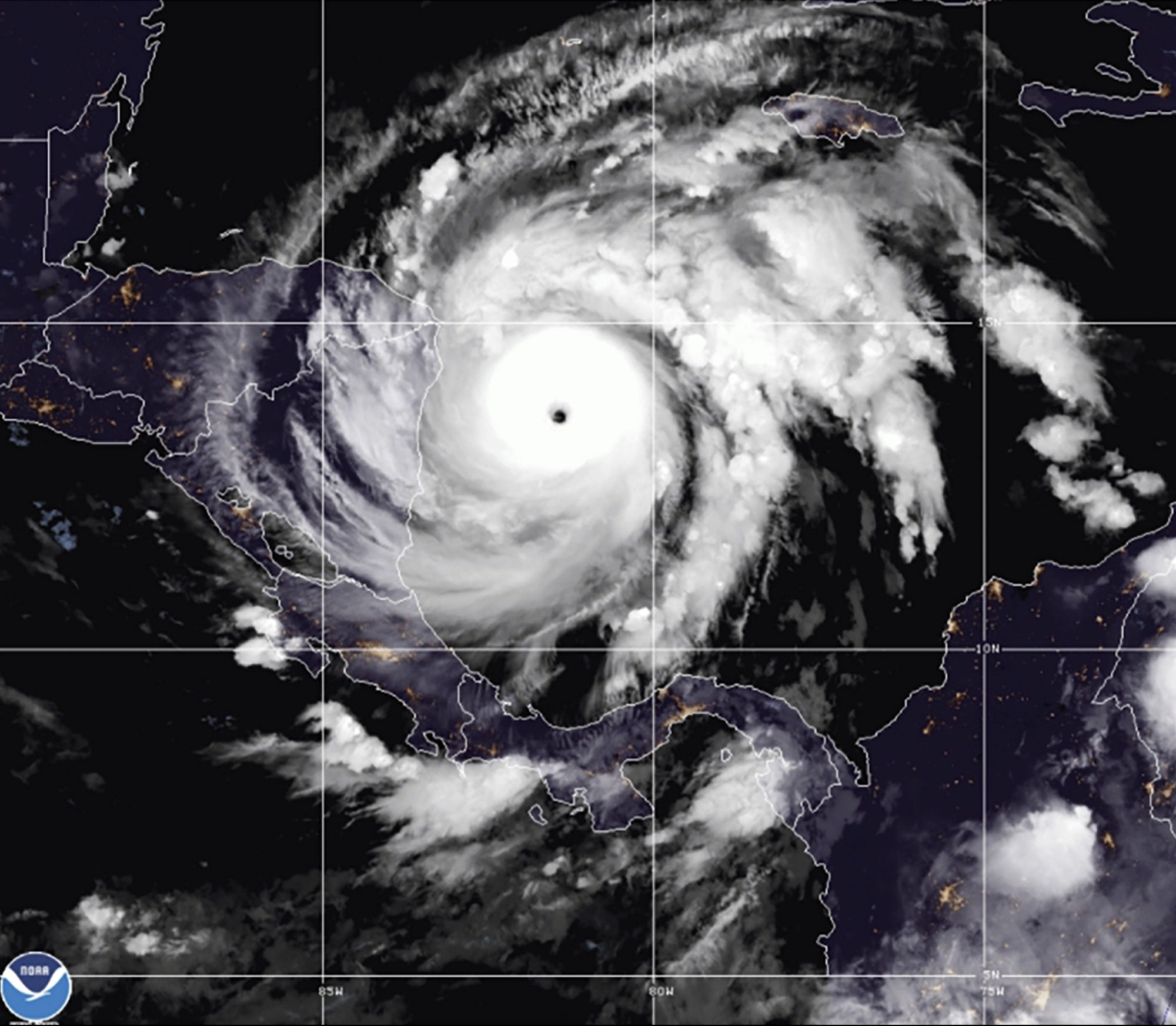 Satellite image that shows Hurricane Iota in the North Atlantic Ocean. [NOAA via AP]