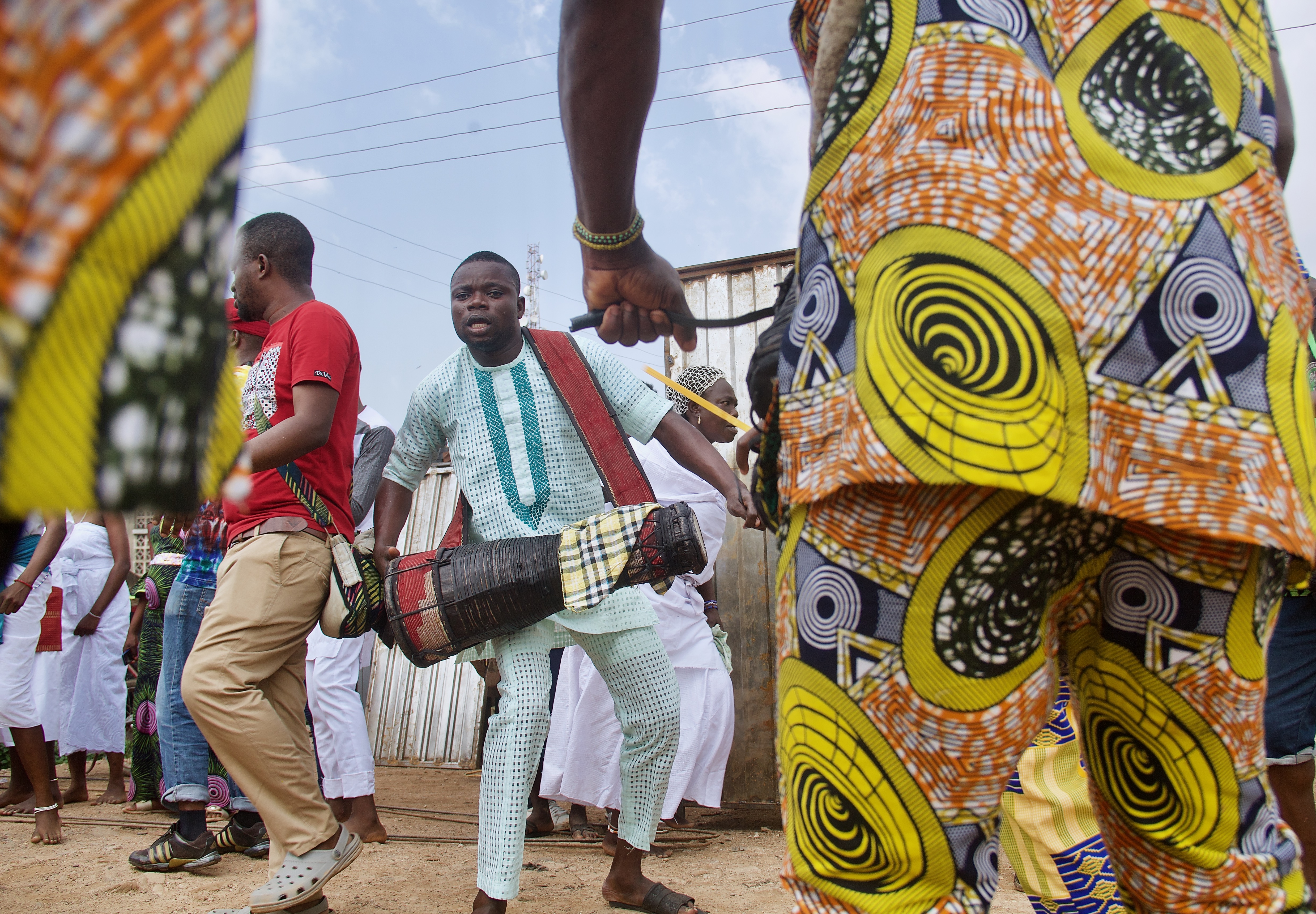 One of the Bata drummers during the procession to the river [Femi Amogunla/Al Jazeera]