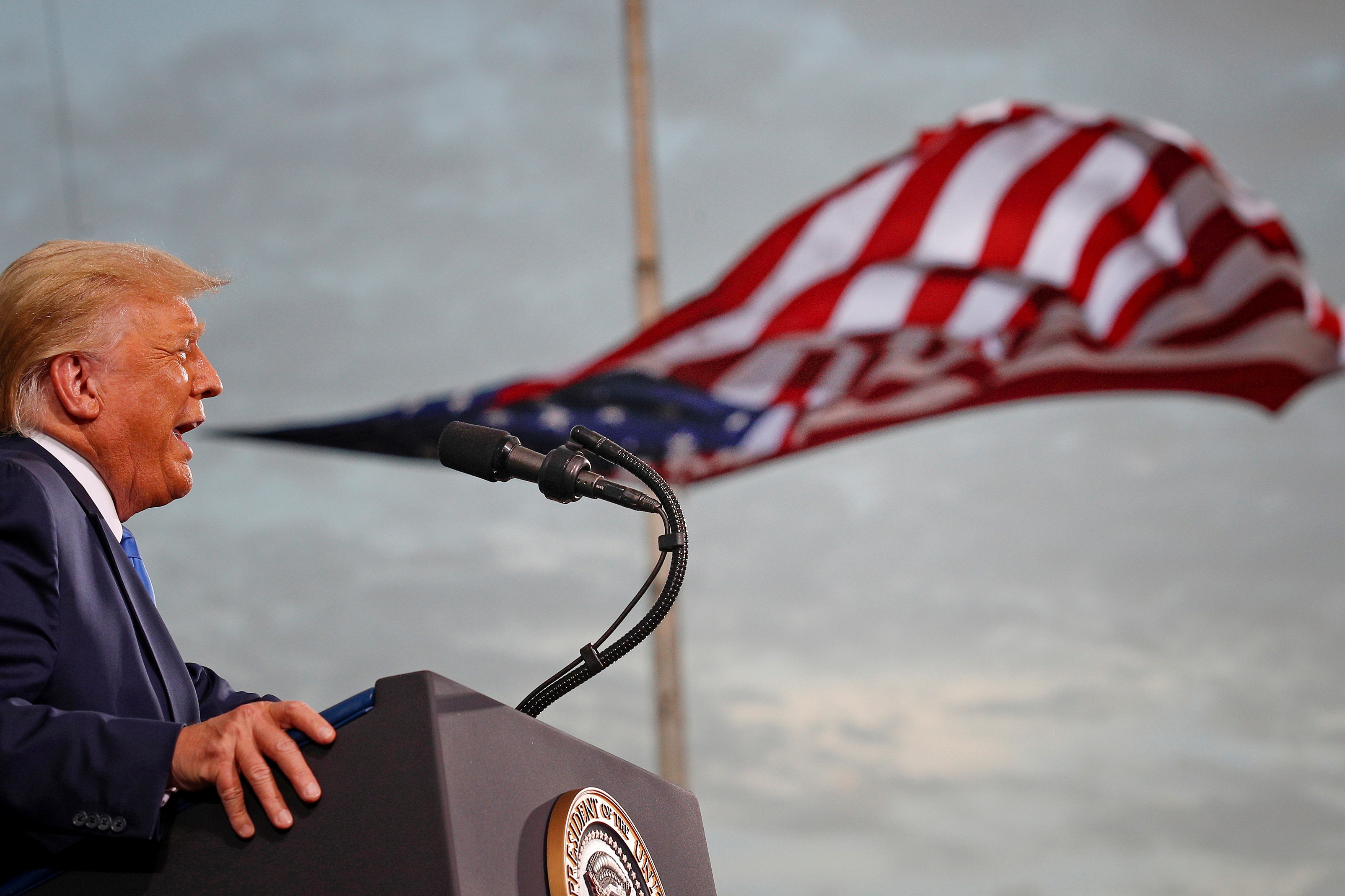 US President Donald Trump speaks during a campaign rally at Cecil Airport in Jacksonville, Florida, US, September 24, 2020. [Tom Brenner/File Photo/Reuters]