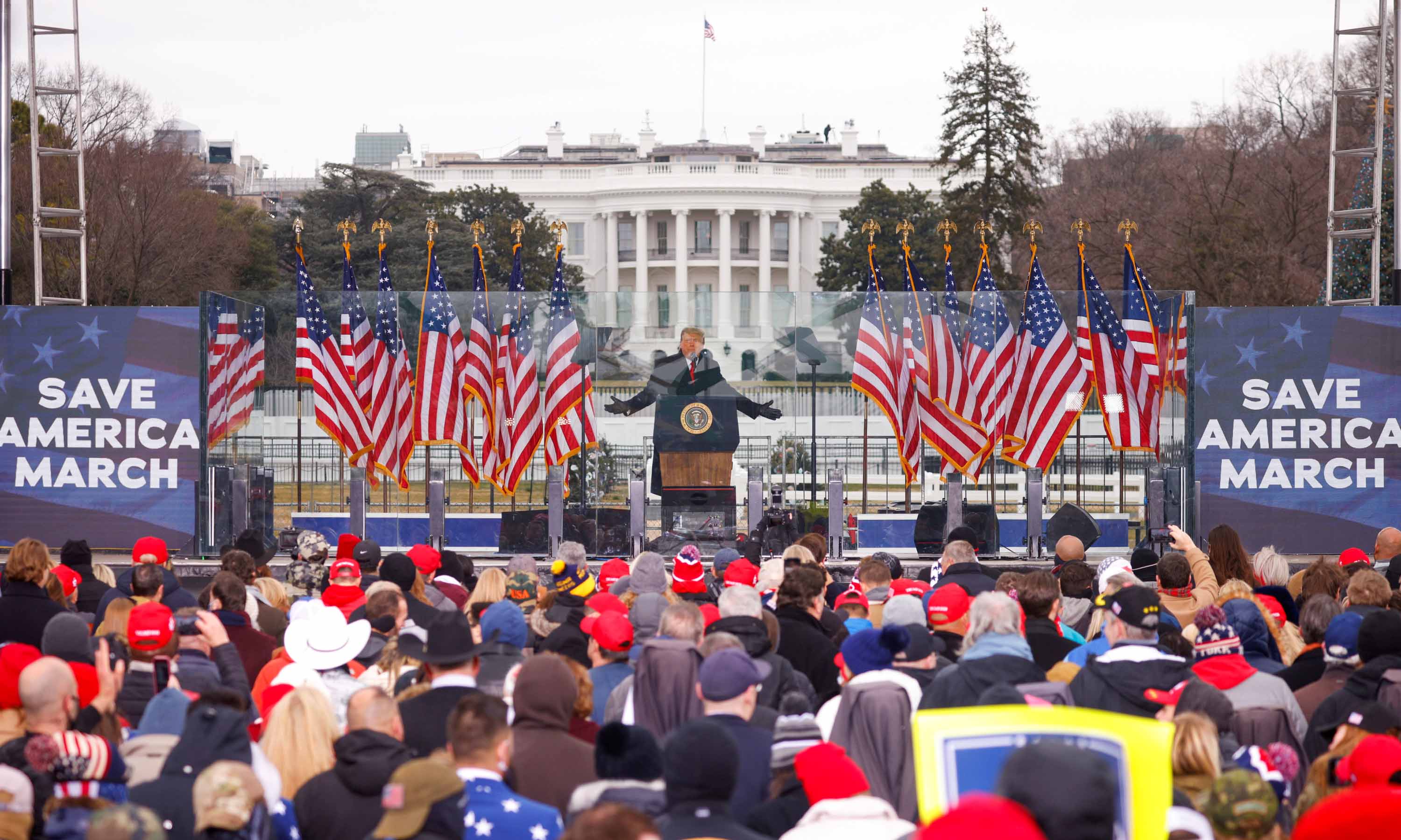 Former US President Donald Trump speaks during a rally to contest the certification of the 2020 US presidential election results.