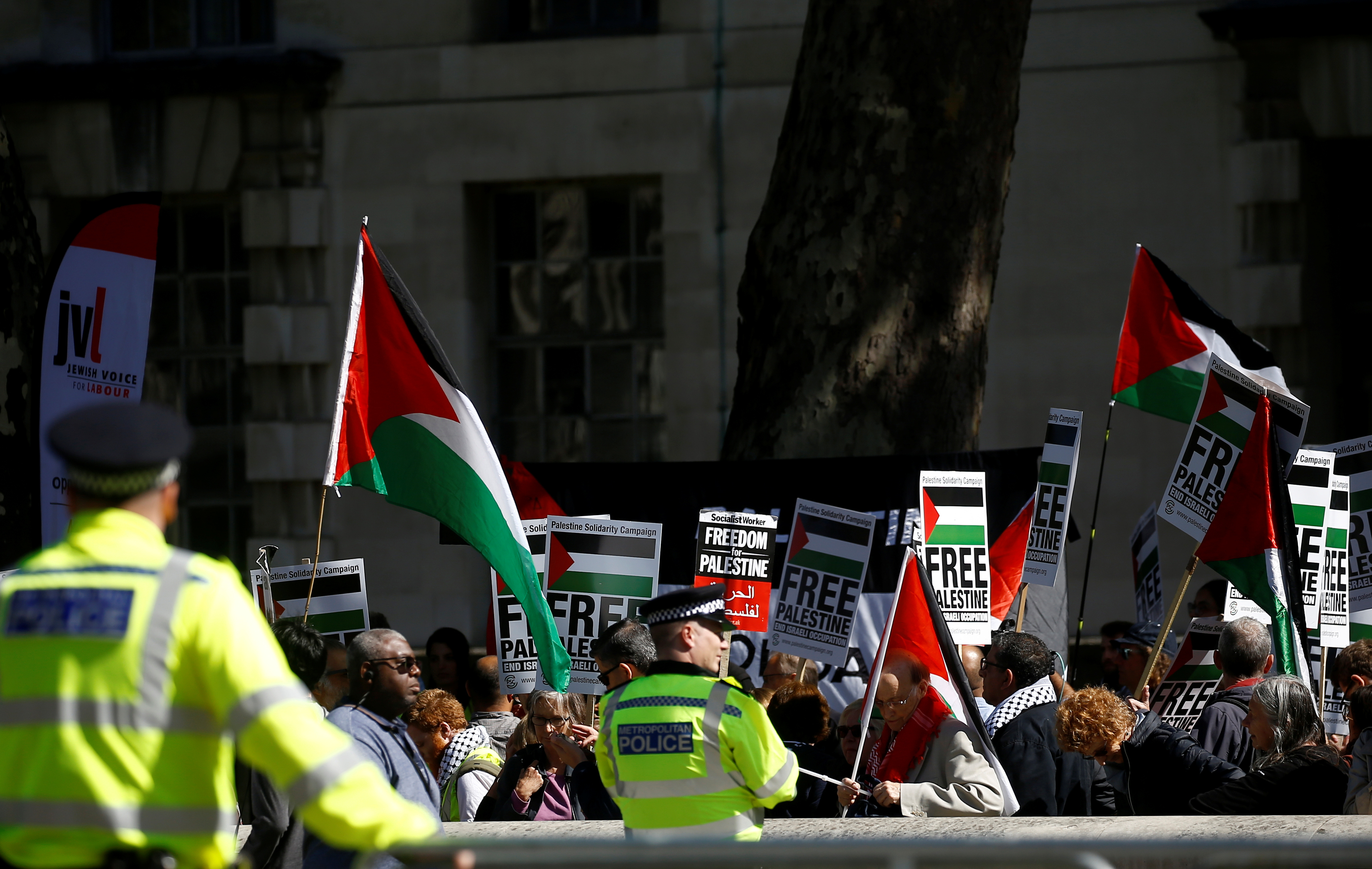 Pro-Palestine protesters gather outside Downing Street in London, UK on September 5, 2019 [File: Reuters/Henry Nicholls]