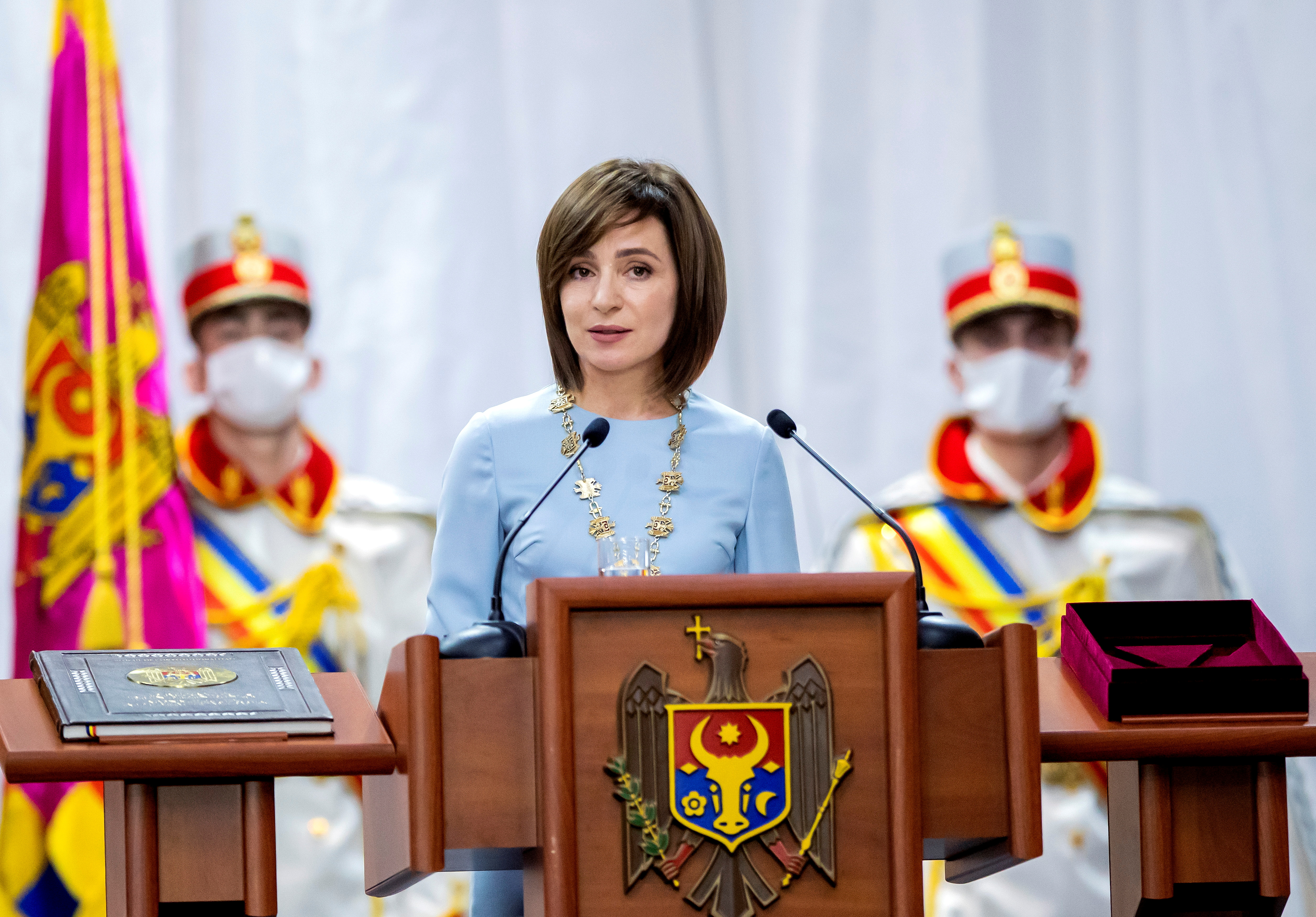 Moldovan President Maia Sandu delivers a speech during an inauguration ceremony in Chisinau, Moldova.