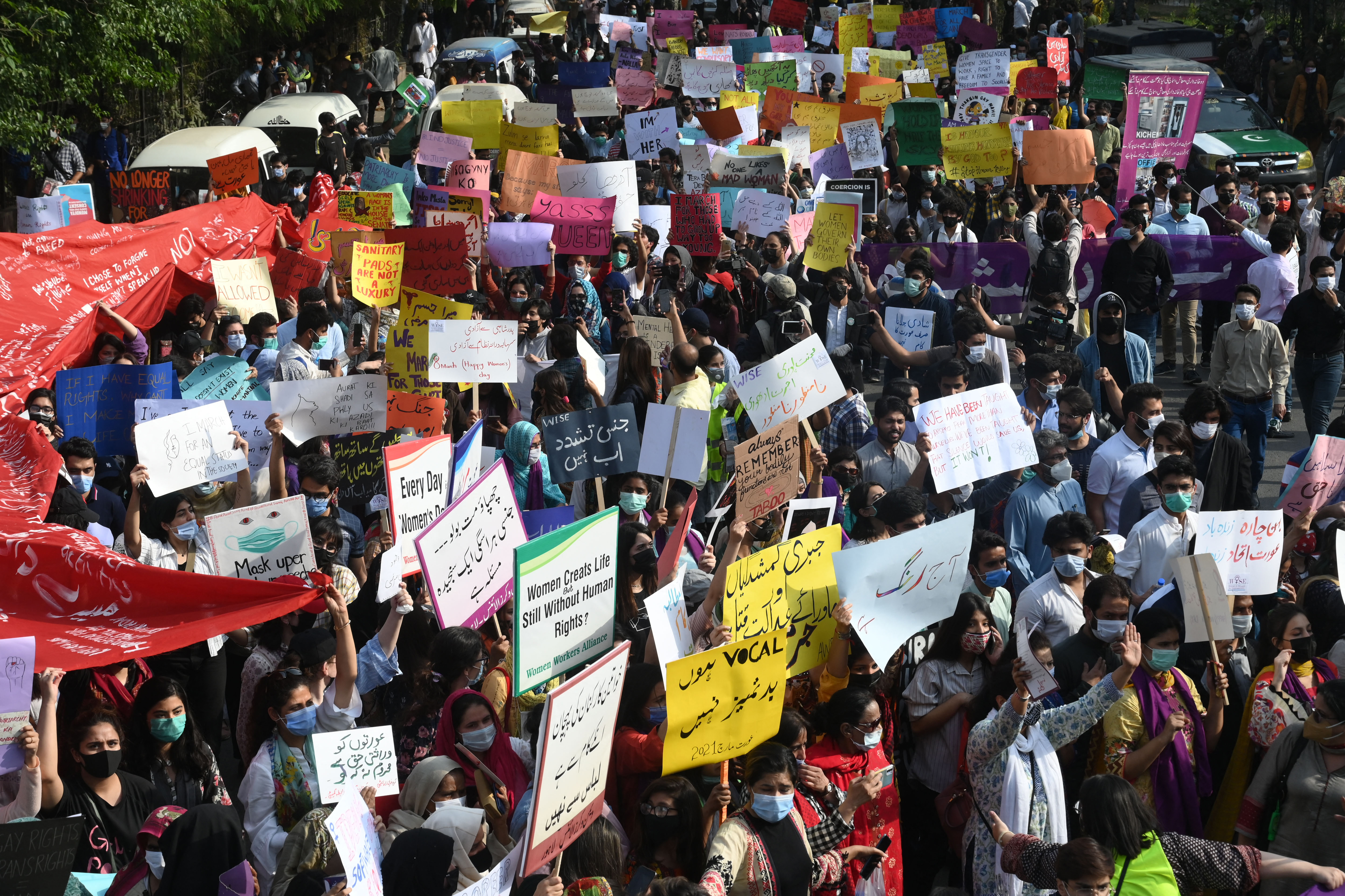 An Aurat March rally to mark International Women’s Day in Lahore