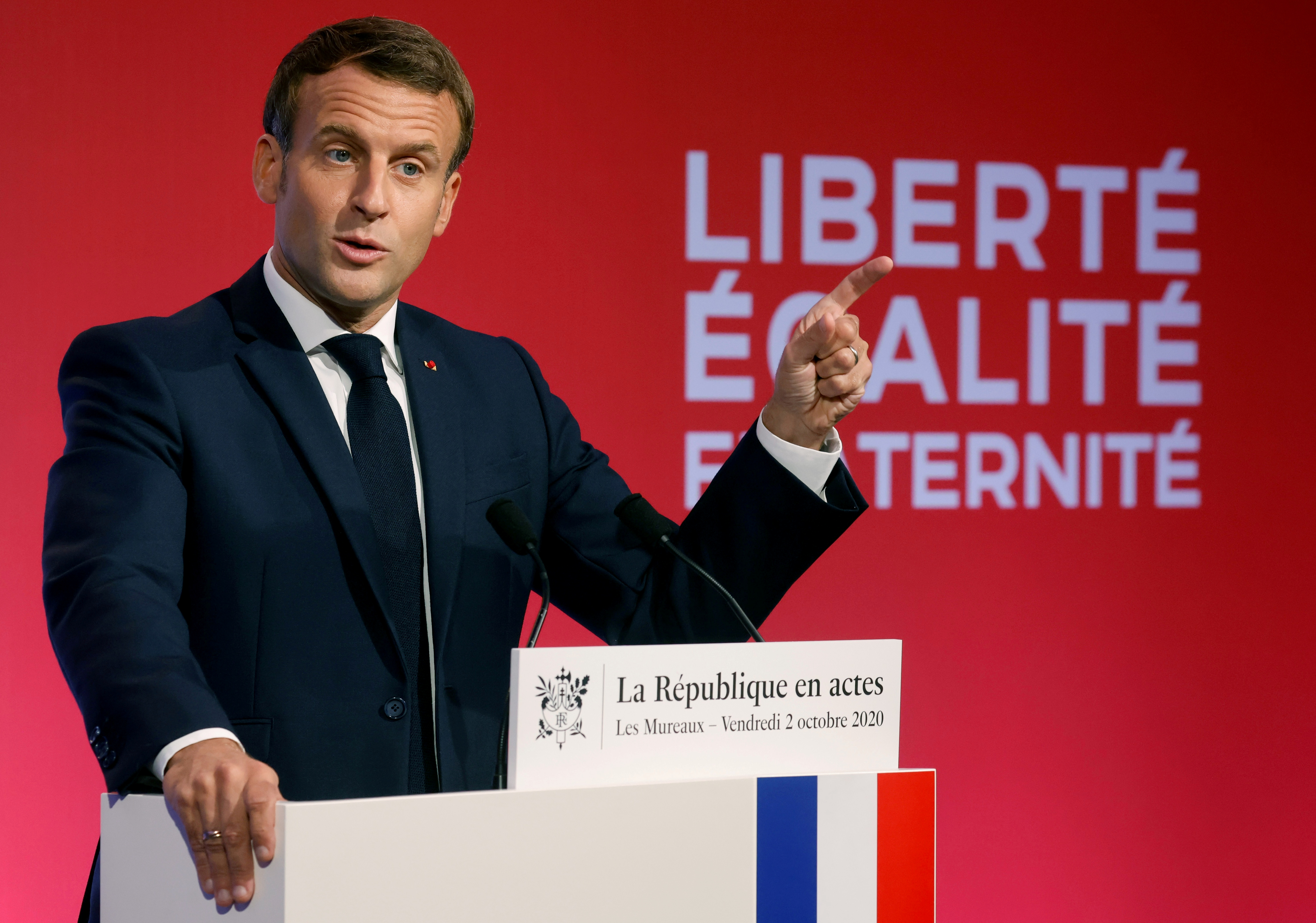 French President Emmanuel Macron delivers a speech to present his strategy to fight 'separatism', in Les Mureaux, outside Paris, France, October 2, 2020. Ludovic Marin/Pool via REUTERS (Reuters)