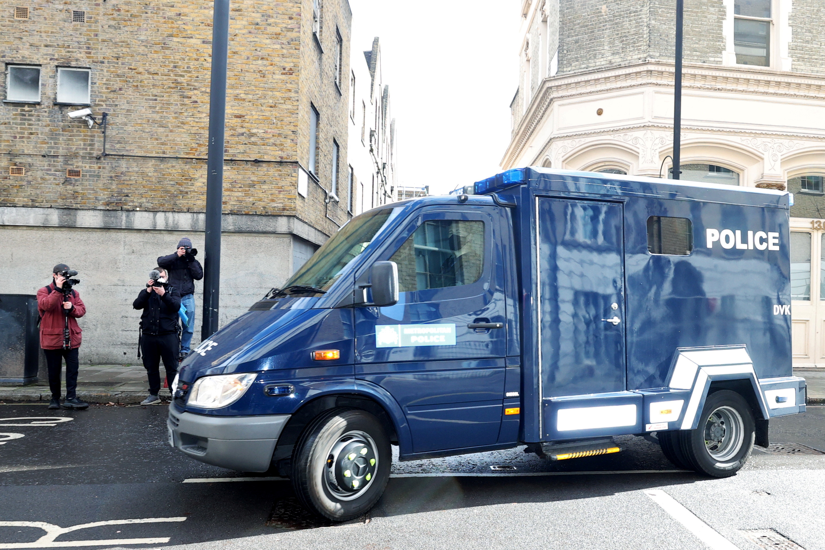 A police van believed to be carrying British Police Officer Wayne Couzens who is charged with the kidnap and murder of 33-year-old Sarah Everard arrives at Westminster Magistrates Court in London, UK, March 13, 2021