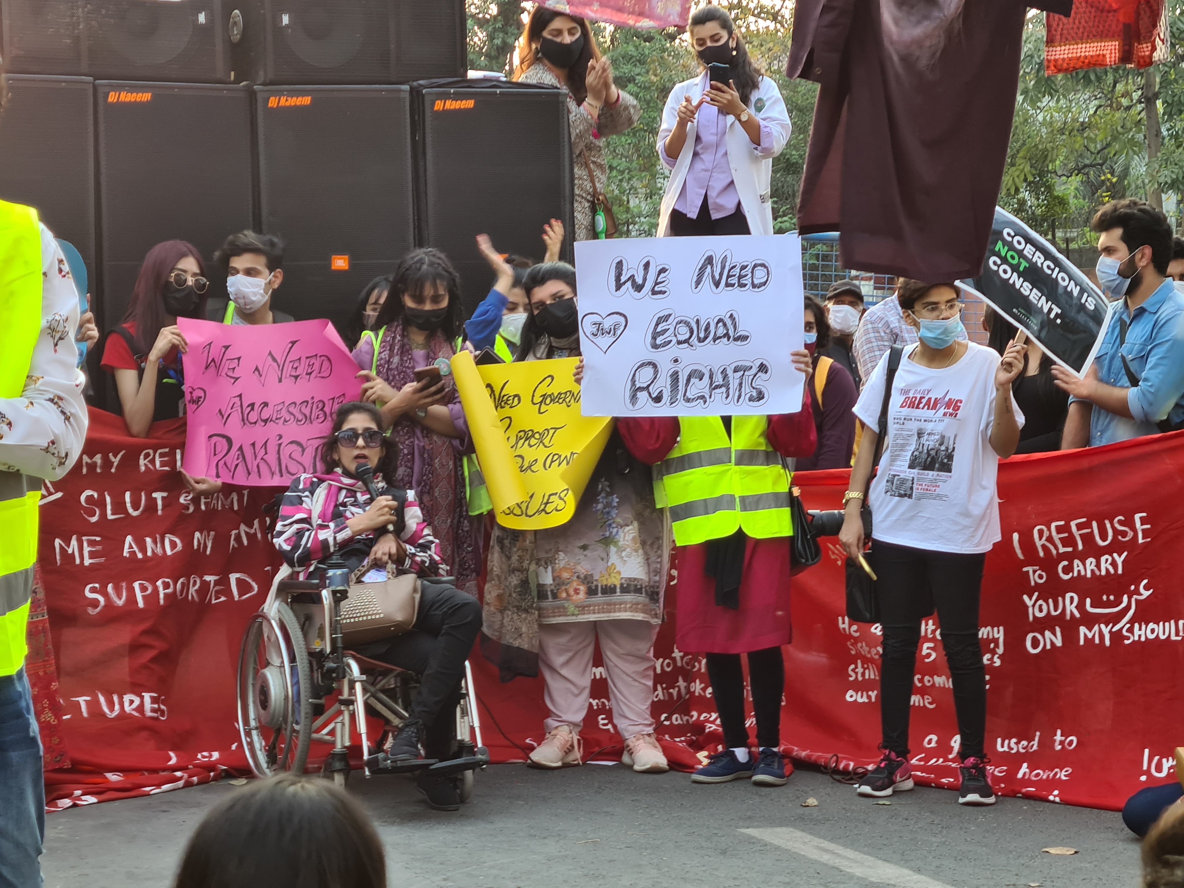 Women and men at this year’s Aurat March in Lahore