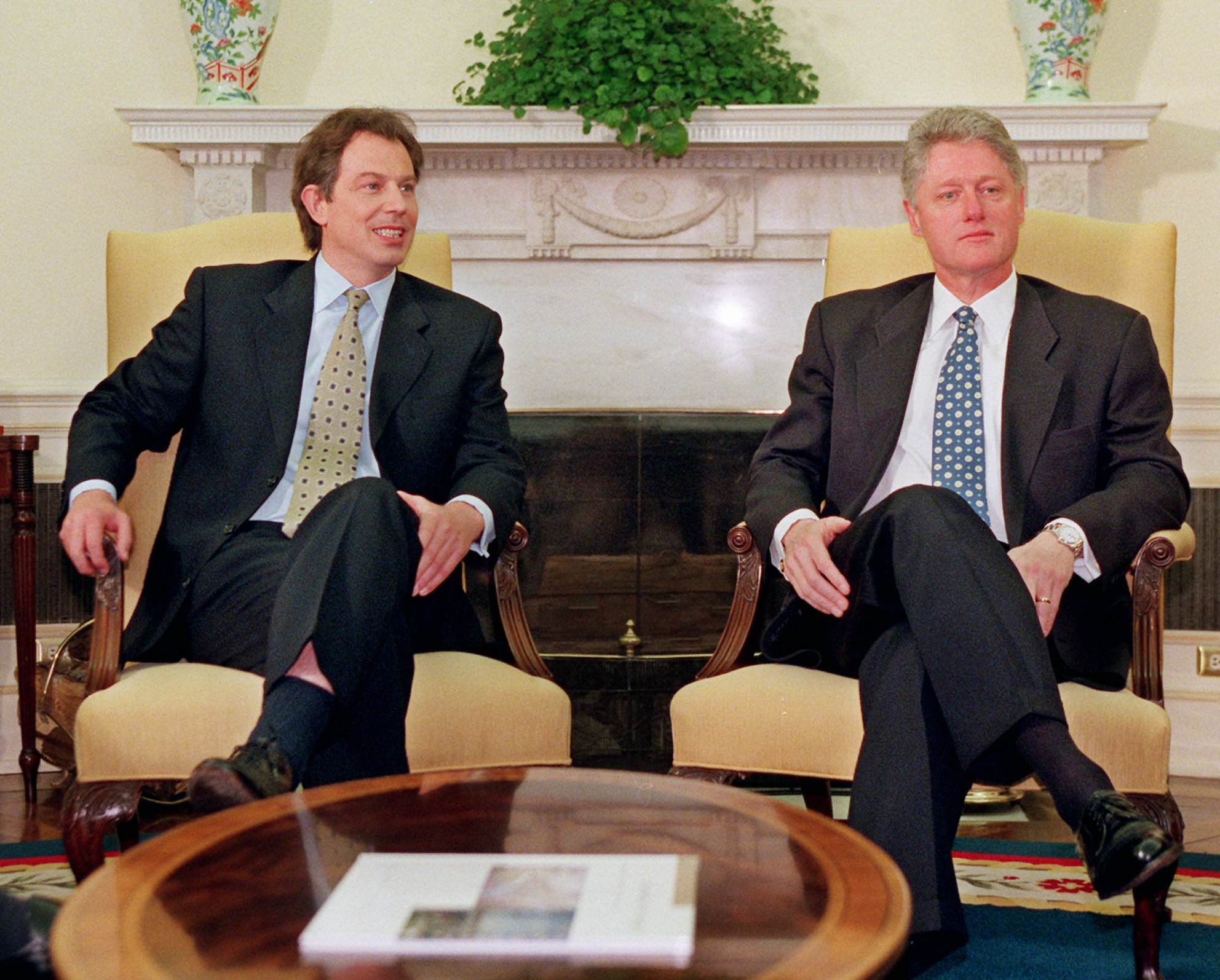 President Clinton meets with British Labor Party leader Tony Blair in the Oval Office of the White House, Friday, April 12, 1996