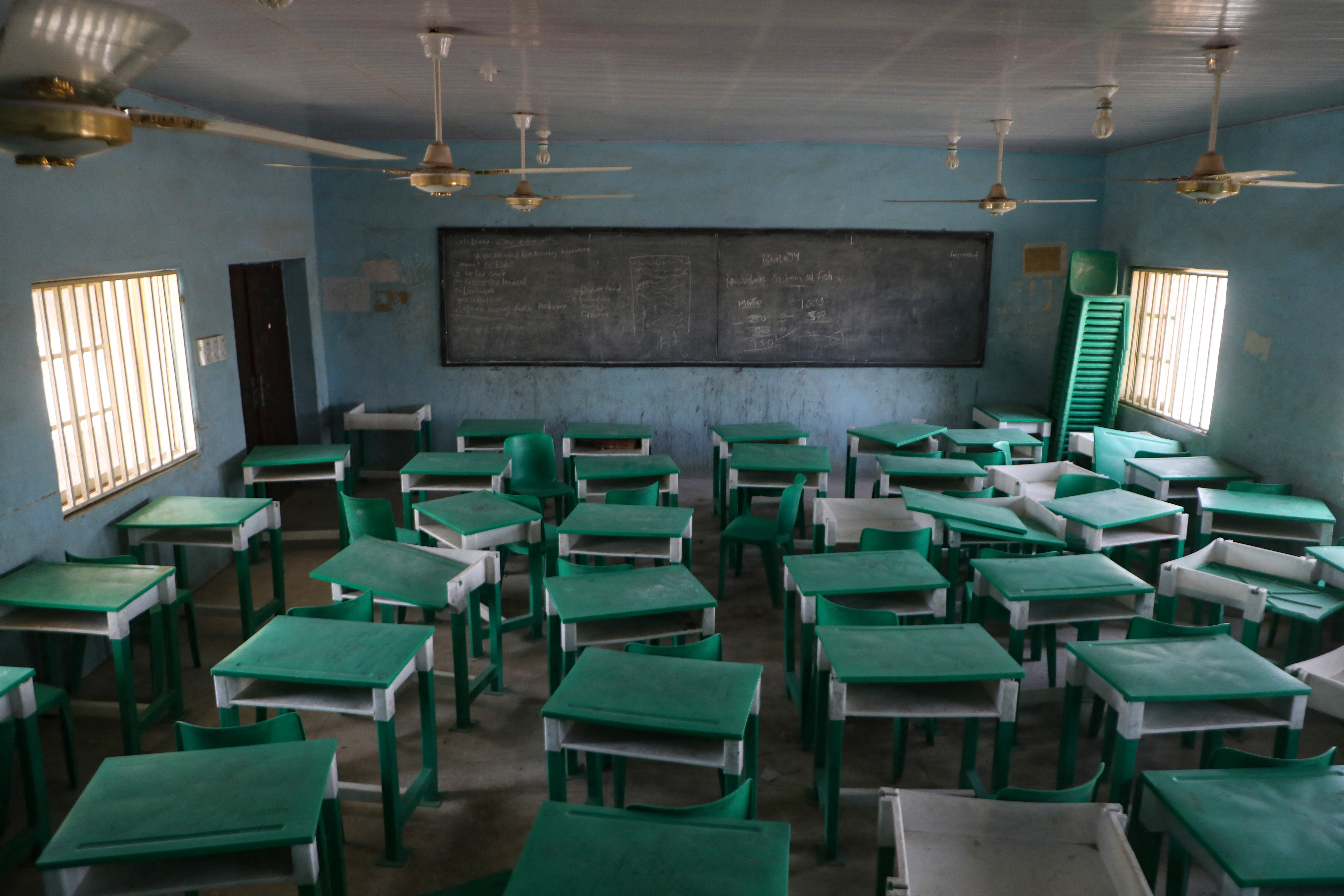 This photograph shows a deserted classroom at the Government Girls Secondary School, the day after the abduction of over 300 schoolgirls by gunmen in Jangebe, a village in Zamfara State, northwest of Nigeria on February 27, 2021. [Kola Sulaimon / AFP]