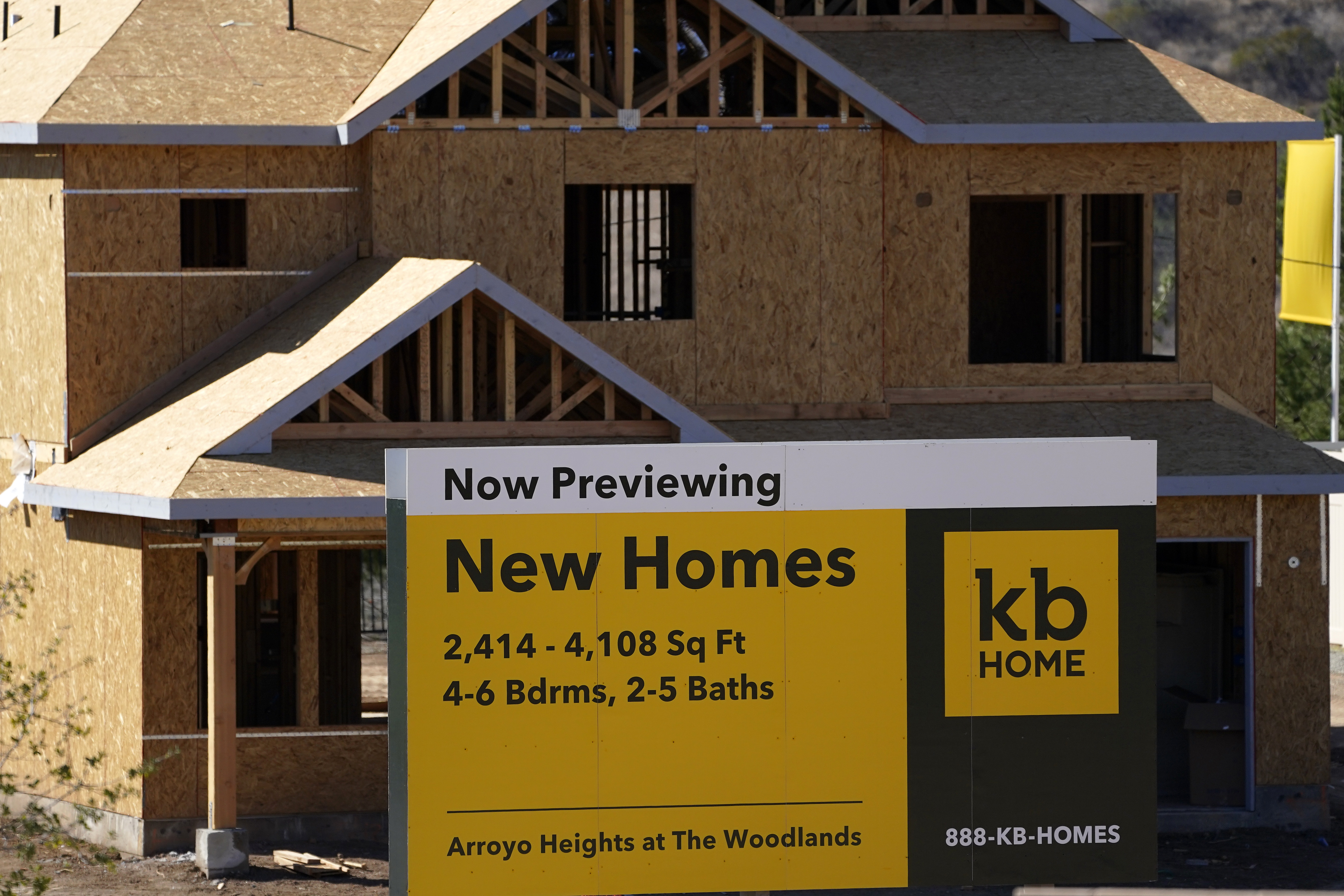 A sign sits in front of a KB Home construction site in Simi Valley, Calif. U.S