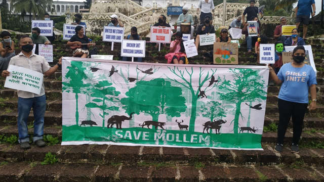 Goa residents protest against the infrastructure projects approved in the Mollem forest [Gina Pereira/Al Jazeera]