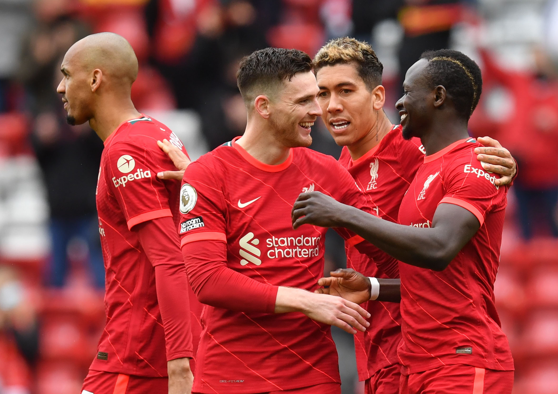 Liverpool's players celebrating a goal