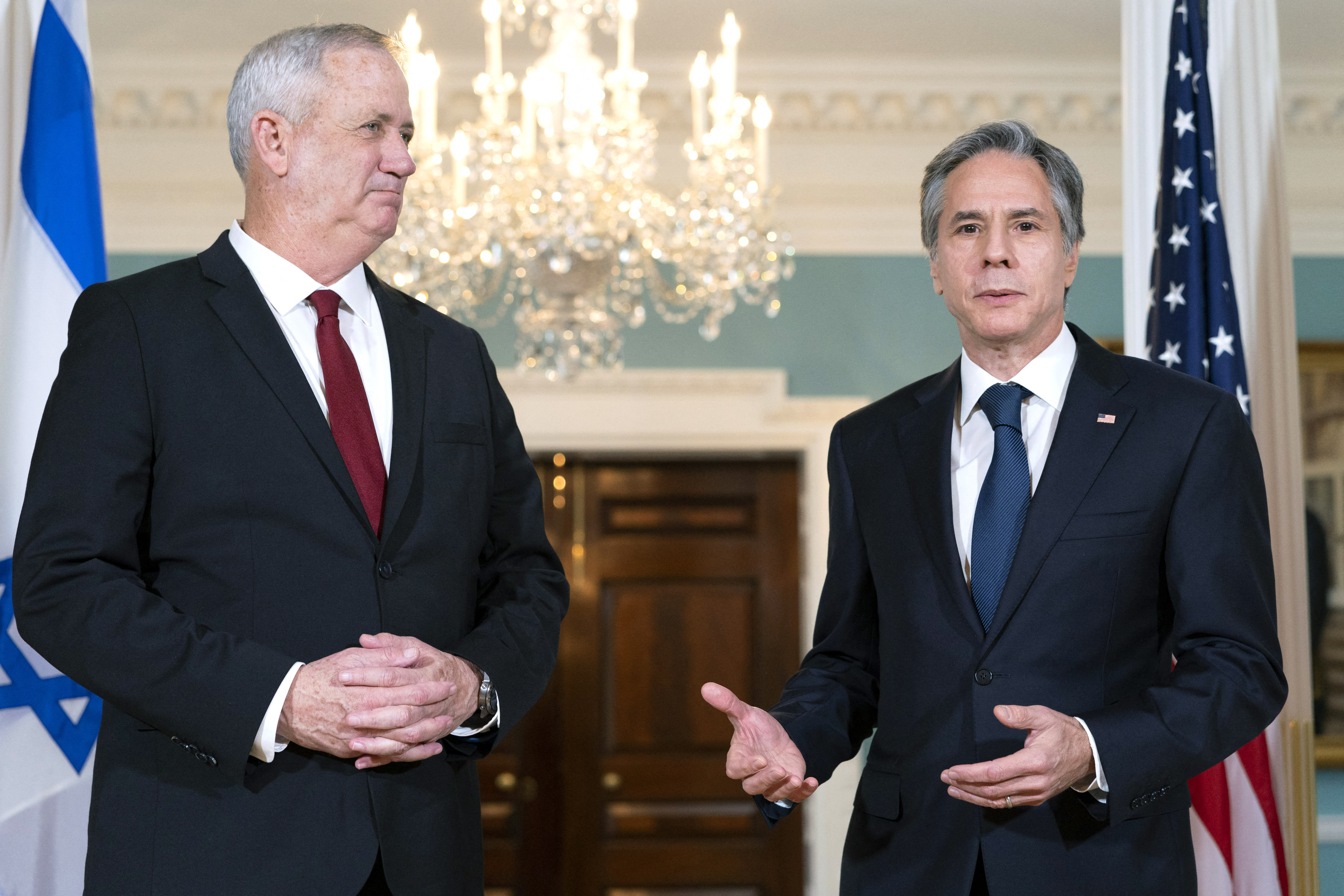 US Secretary of State Antony Blinken (R) meets Israel's former Defence Minister Benny Gantz, on June 3, 2021, at the State Department in Washington, DC