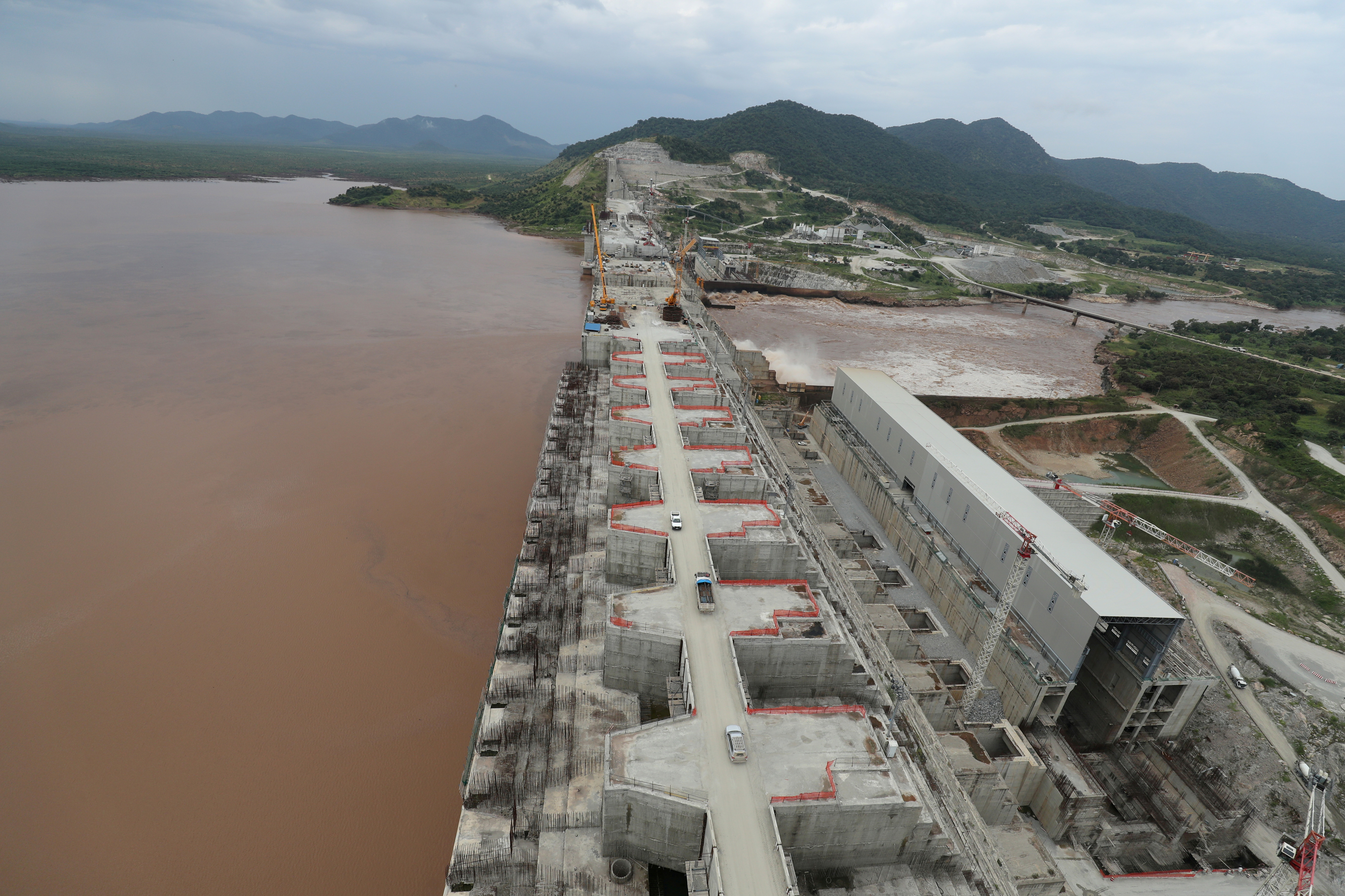 Ethiopia's Grand Renaissance Dam is seen as it undergoes construction work on the river Nile in Guba Woreda